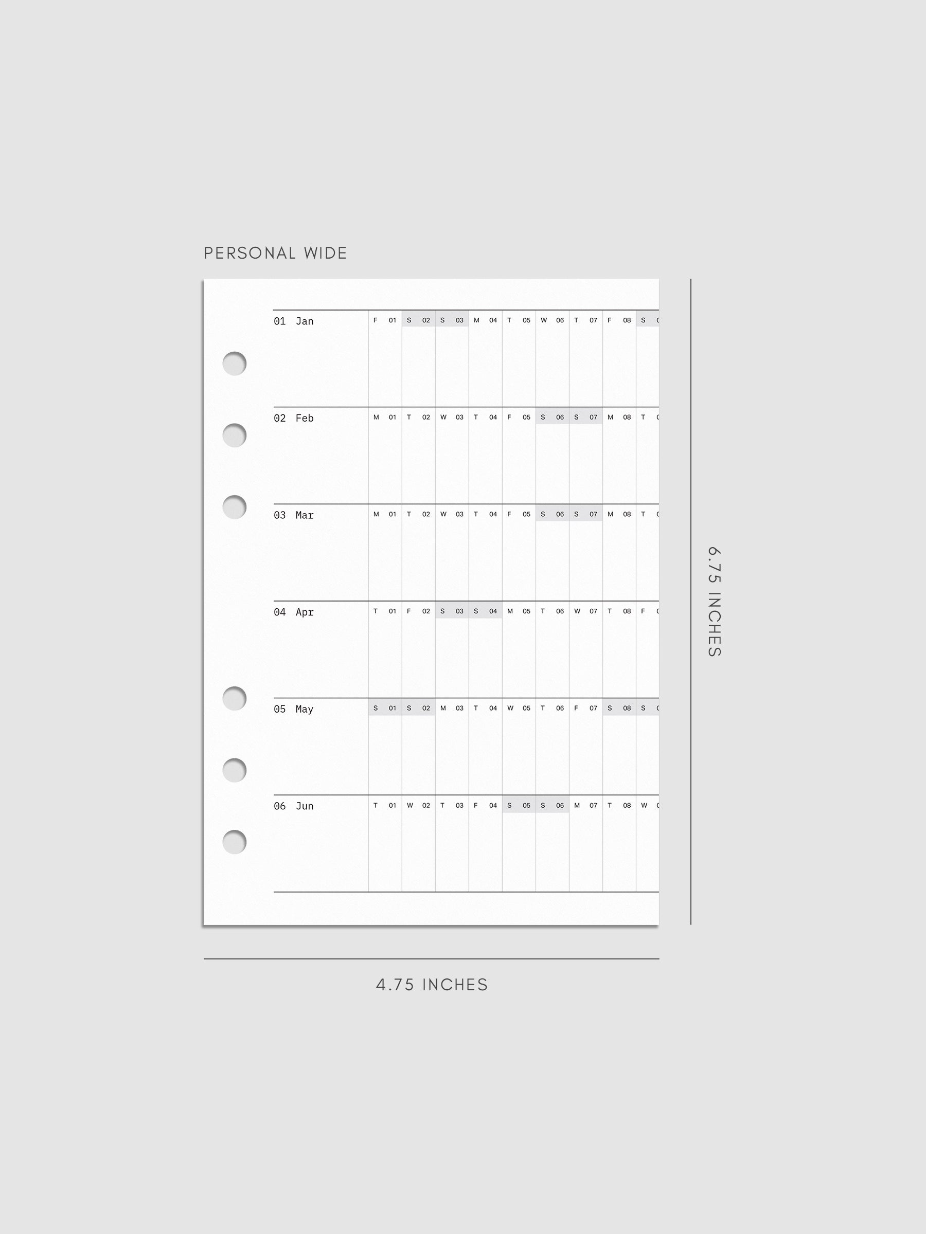2027 Dated Fold Out Insert for the Personal Wide 6-Ring Punch planner, shown as a styled flat lay mockup.