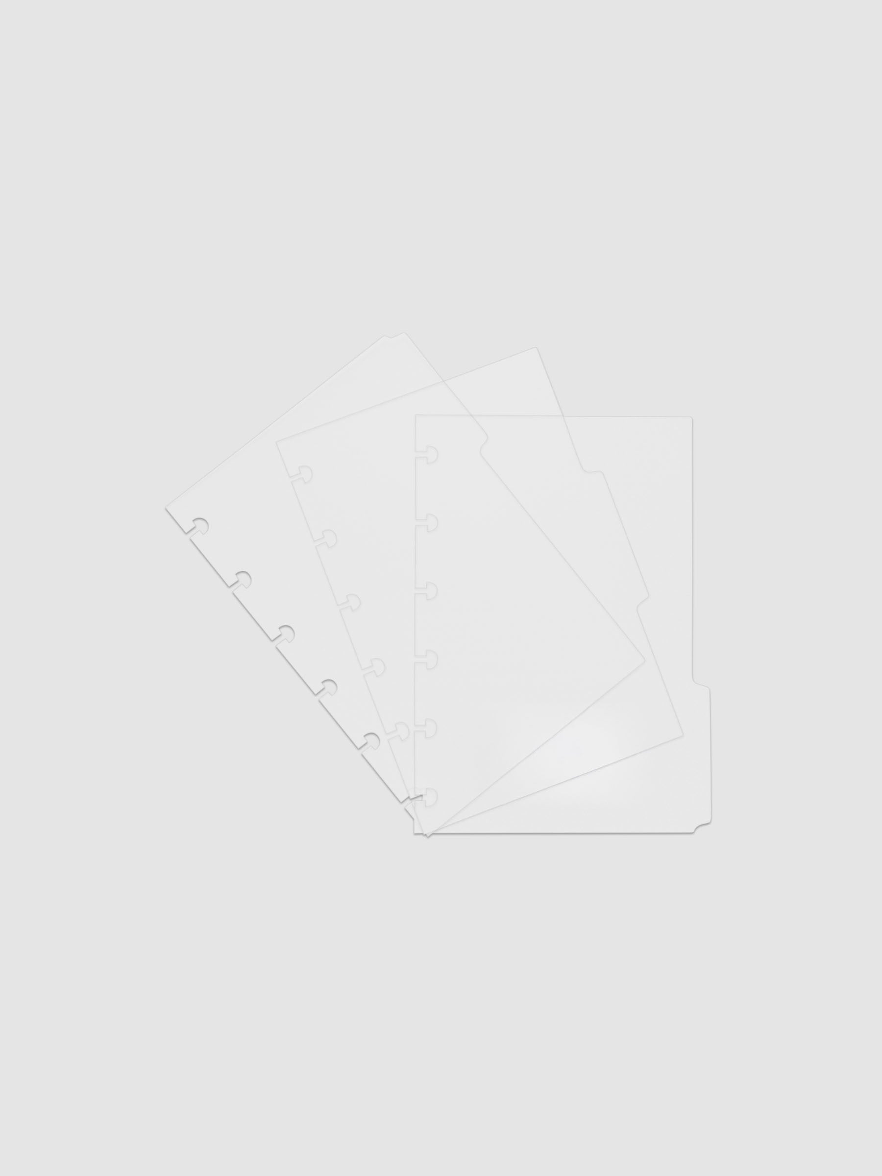 Three 6-disc punched clear side tab dividers sized for CP Petite planners.
