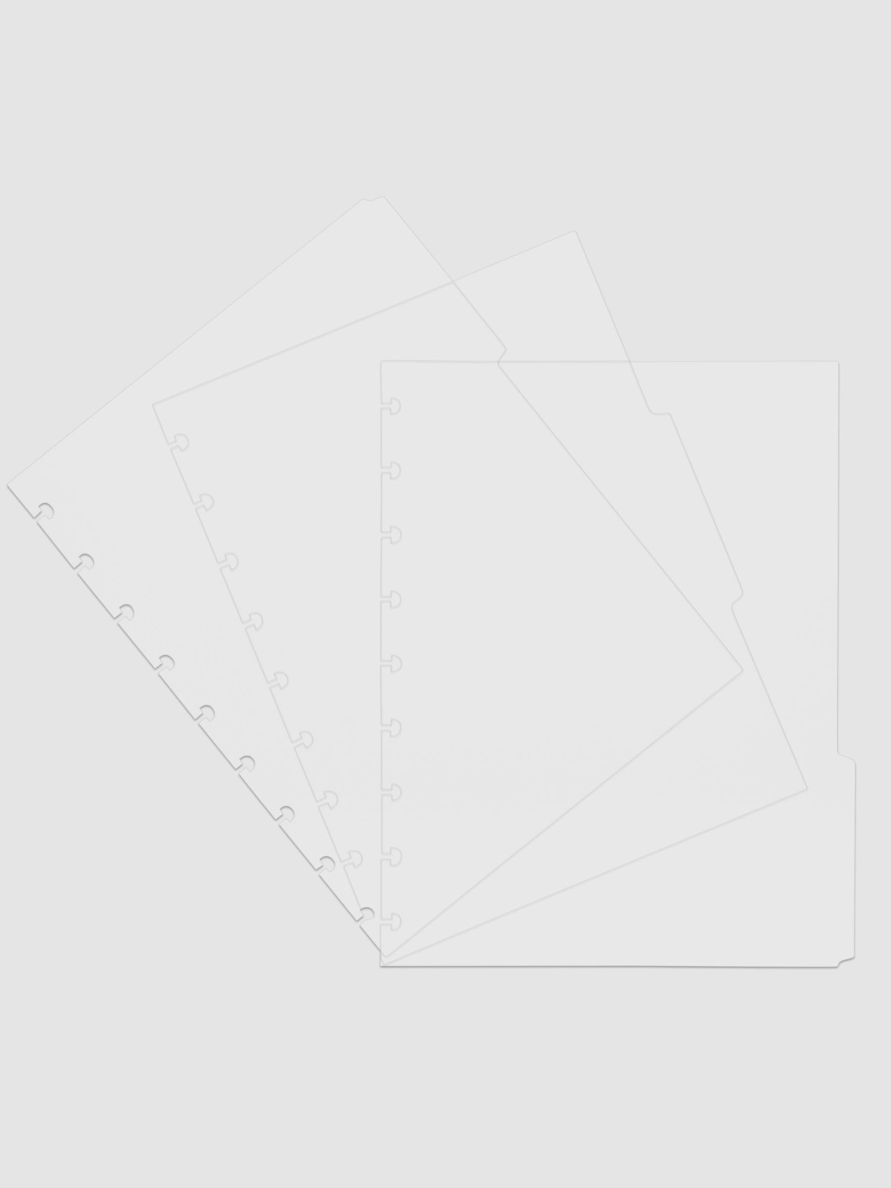 Three 9-disc punch clear side tab dividers sized for Half Letter planners.