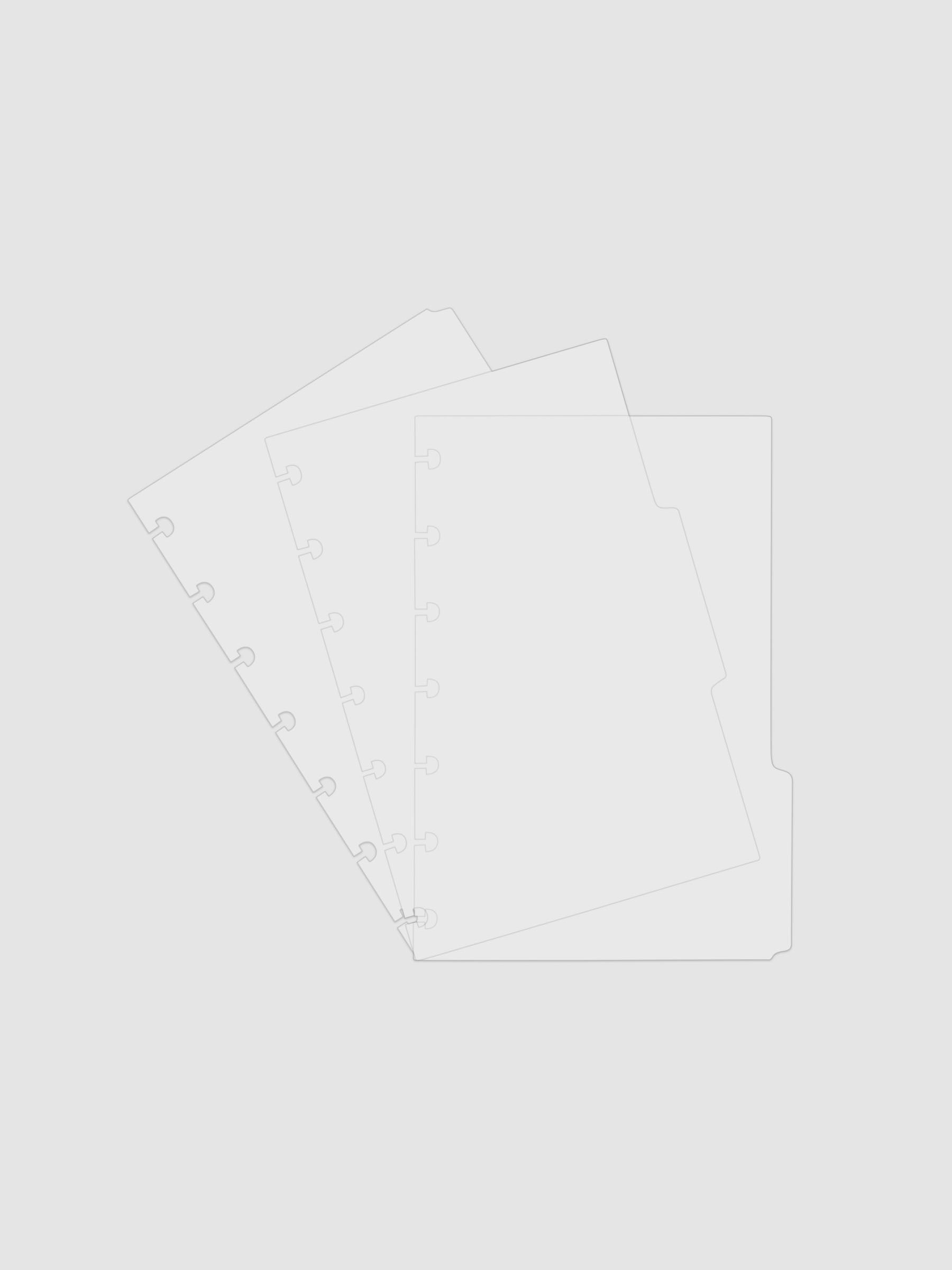Three 7-disc punch clear side tab dividers sized for HP Mini planners.