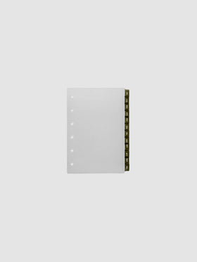 Pocket 6-Ring Punch Ultra-Thin Monthly Dividers in olive green, set of 12 dividers fanned to show all months