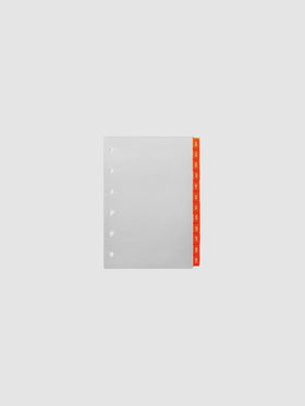 Pocket 6-Ring Punch Ultra-Thin Monthly Dividers in deep orange, set of 12 dividers fanned to show all months