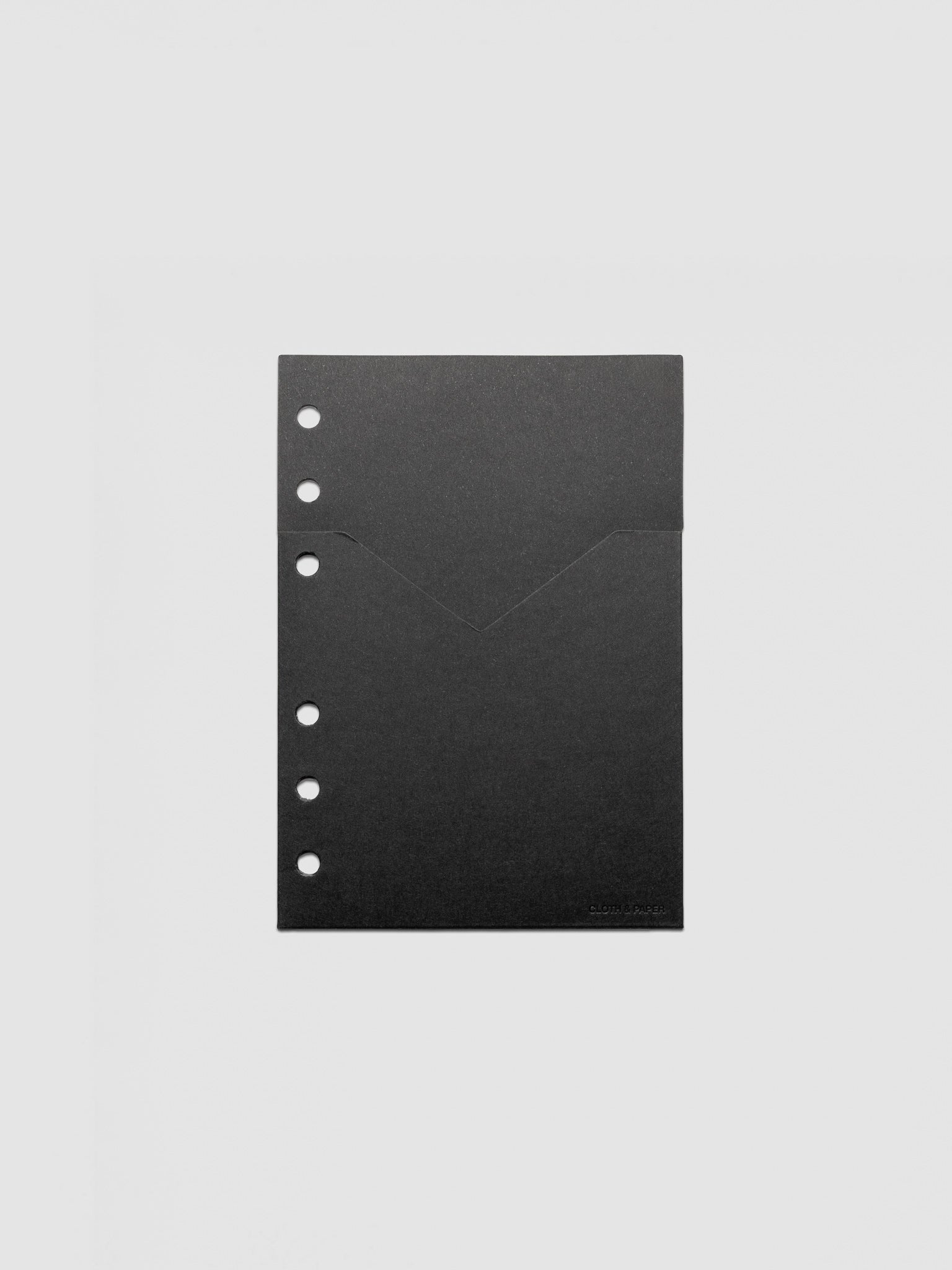 Black planner paper pocket folder shown in size A6 6-Ring Punch