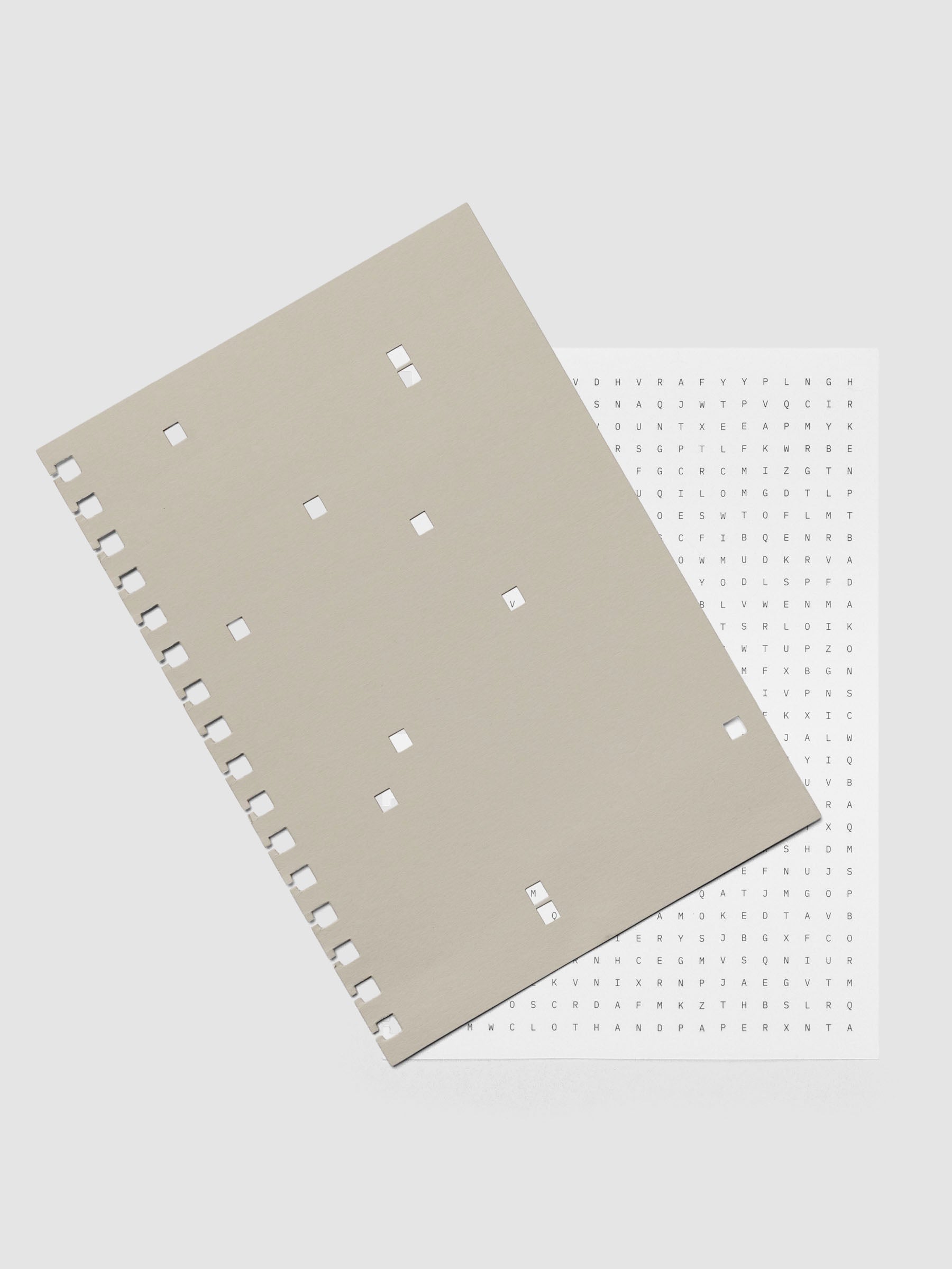 Letters Planner Dashboard Duo with transparent type design layer and beige cardstock with cutouts layer compatible with 2026 Weekly Notebook | A5 Spiral shown offset from each other.