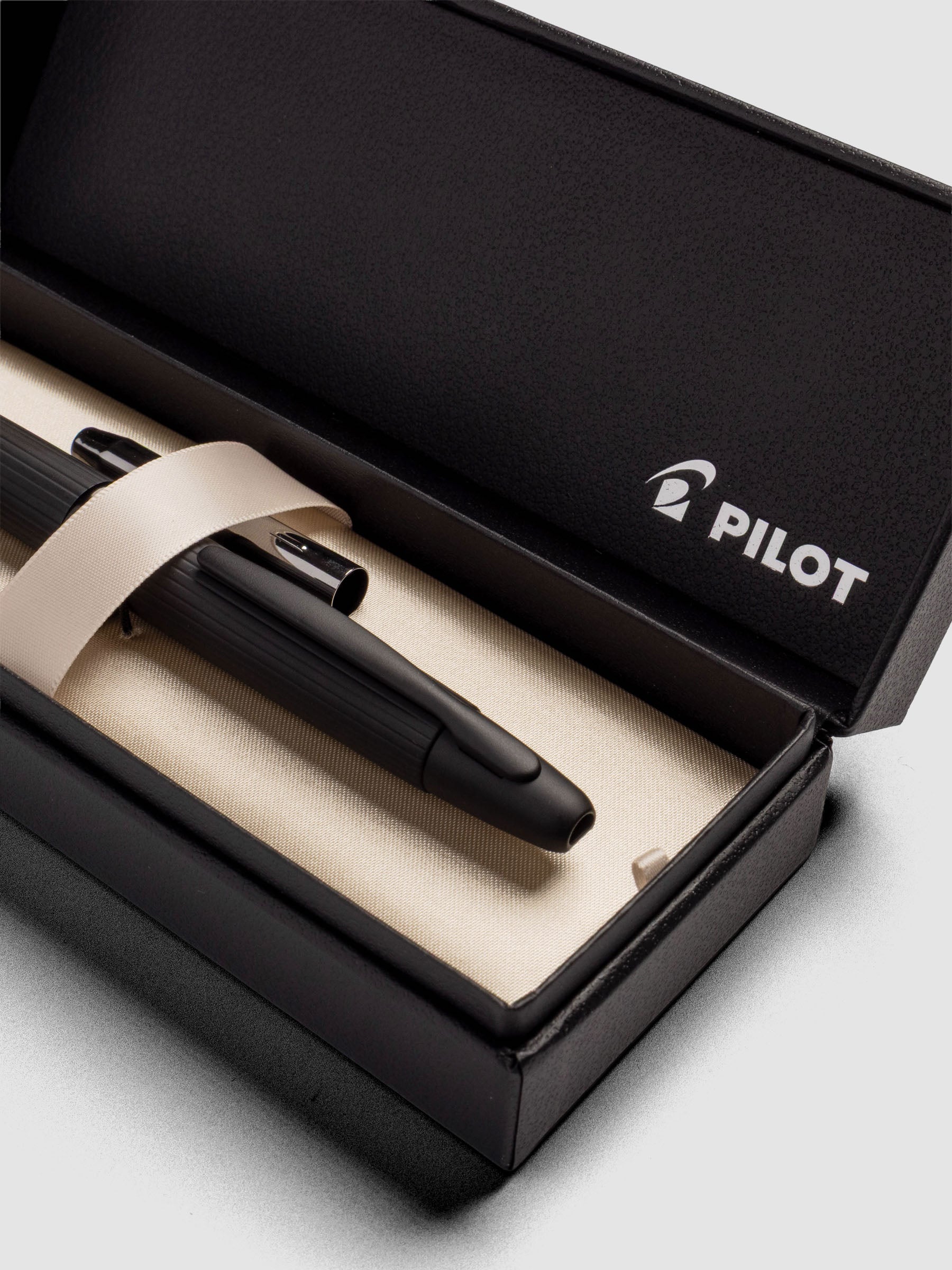 Black Stripes Pilot Vanishing Point Fountain Pen in box.