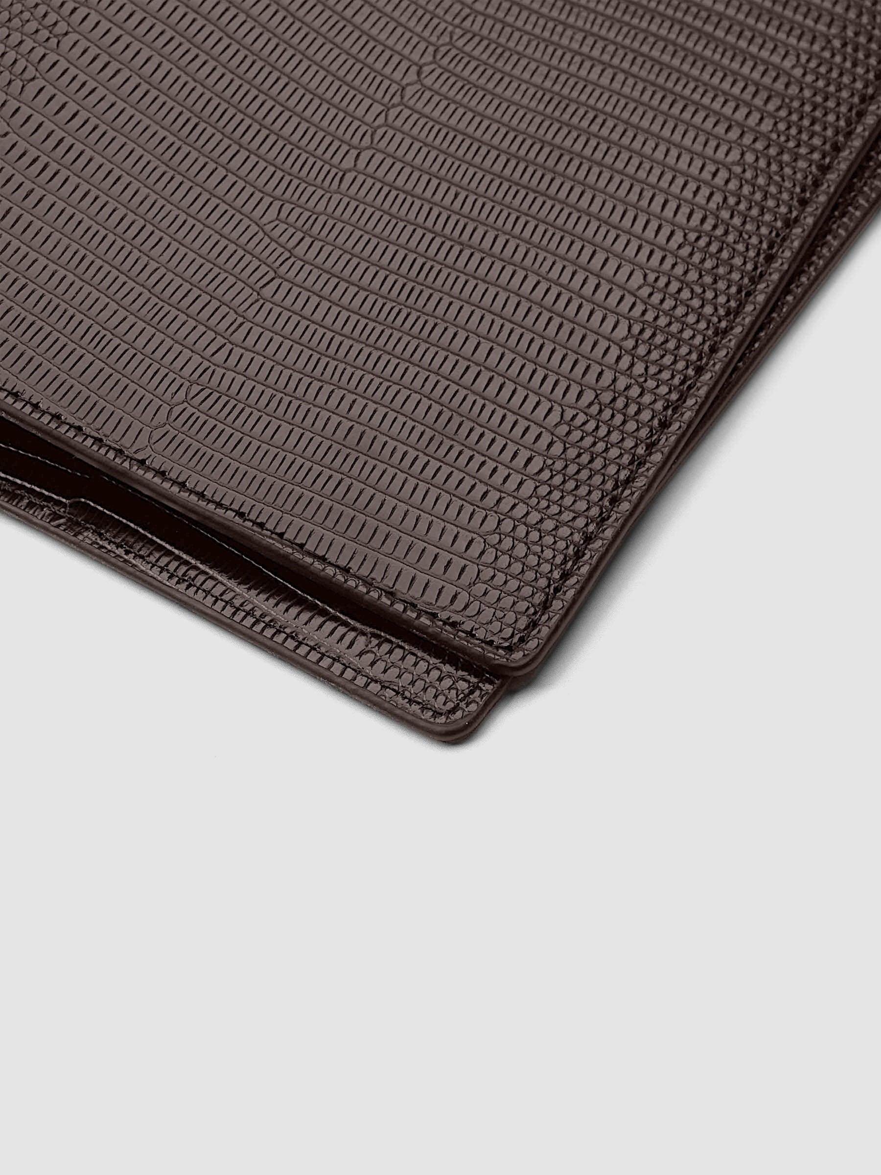 Vegan Leather Folio Cover | Lizard in Espresso (brown) size Small shown close up closed from the front.