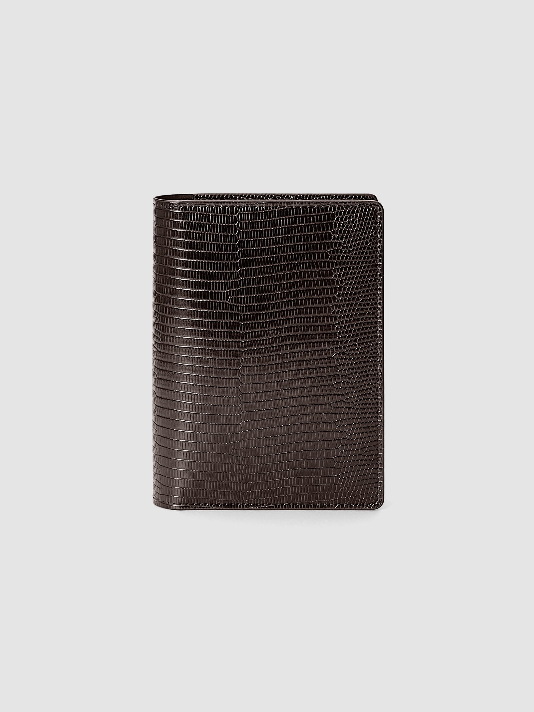Vegan Leather Folio Cover | Lizard in Espresso (brown) size CP Petite shown closed from the front.