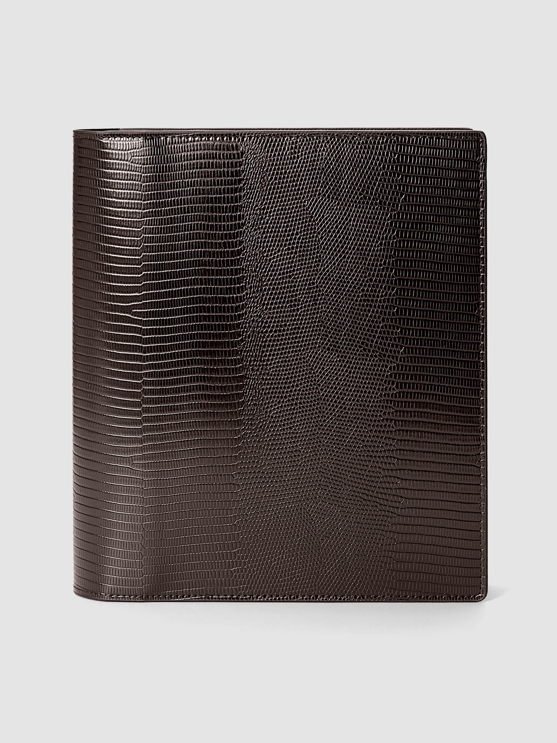 Vegan Leather Folio Cover | Lizard in Espresso (brown) size HP Classic shown closed from the front.