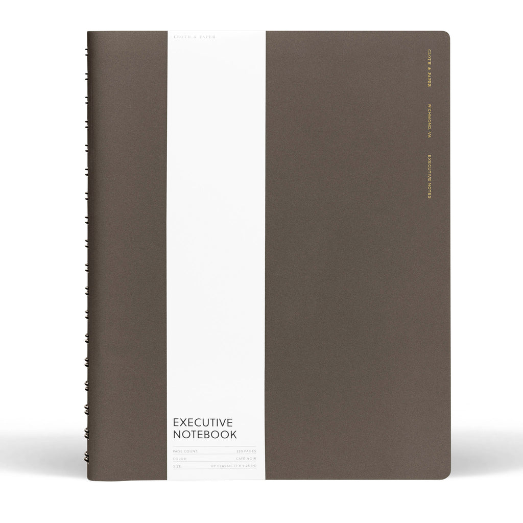 HP Classic notebook displayed with its packaging on a white background. Color shown is Cafe Noir.