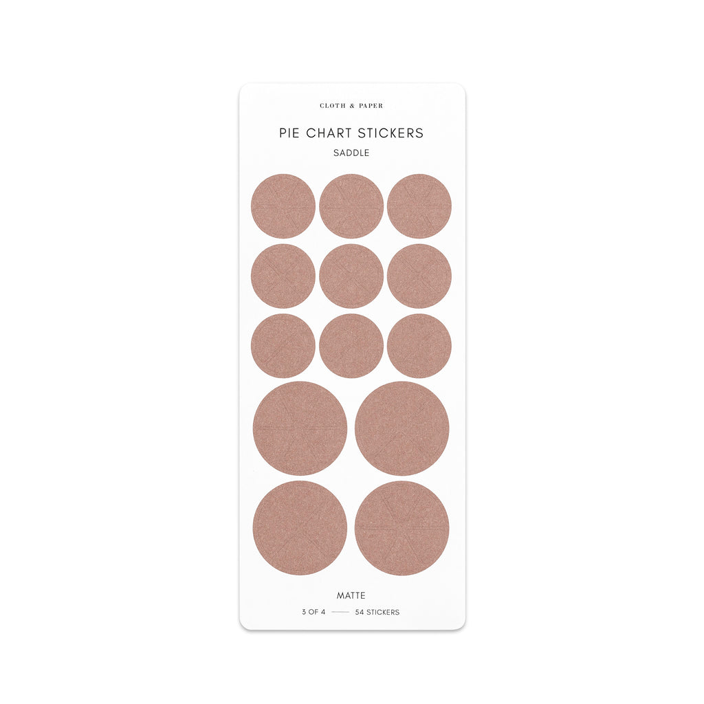 Pie chart stickers in saddle brown coloring.
