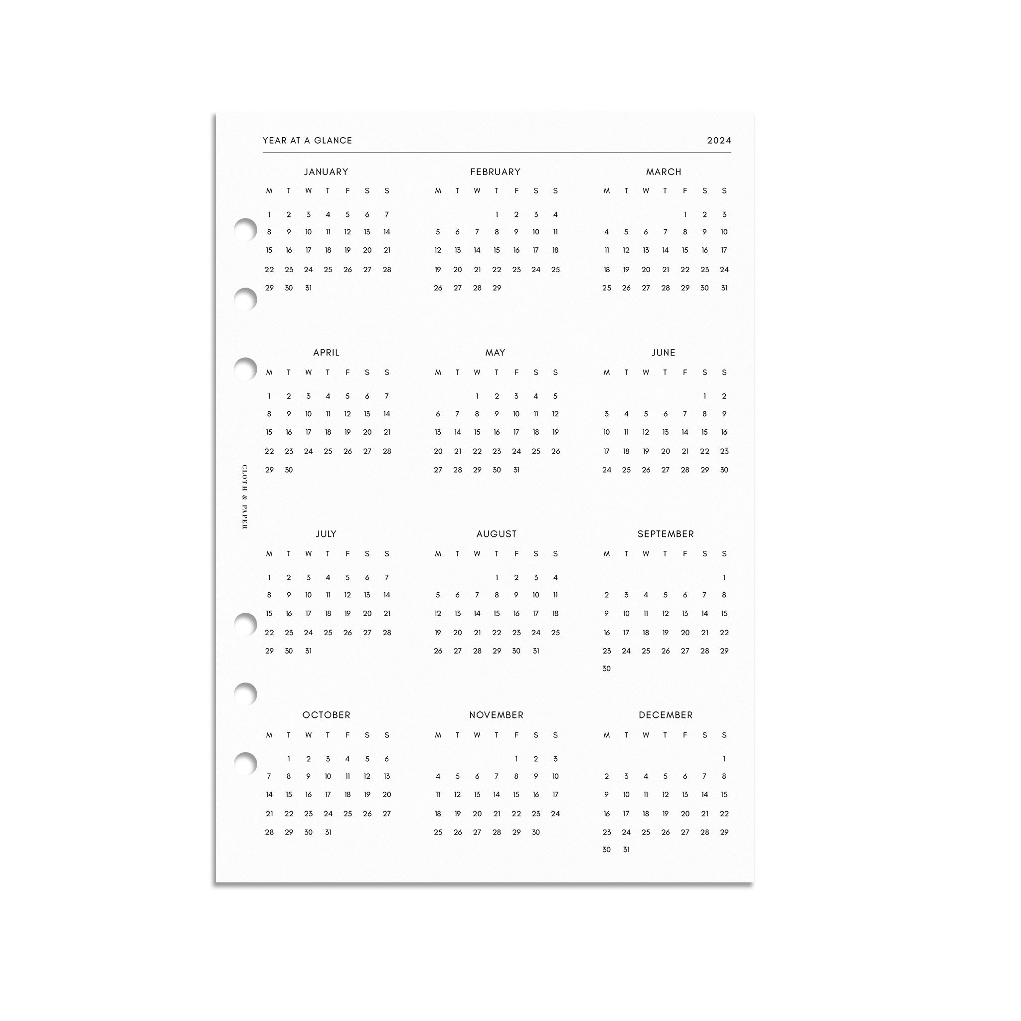 2024 Dated Planner Inserts, Monthly, Sunday Start
