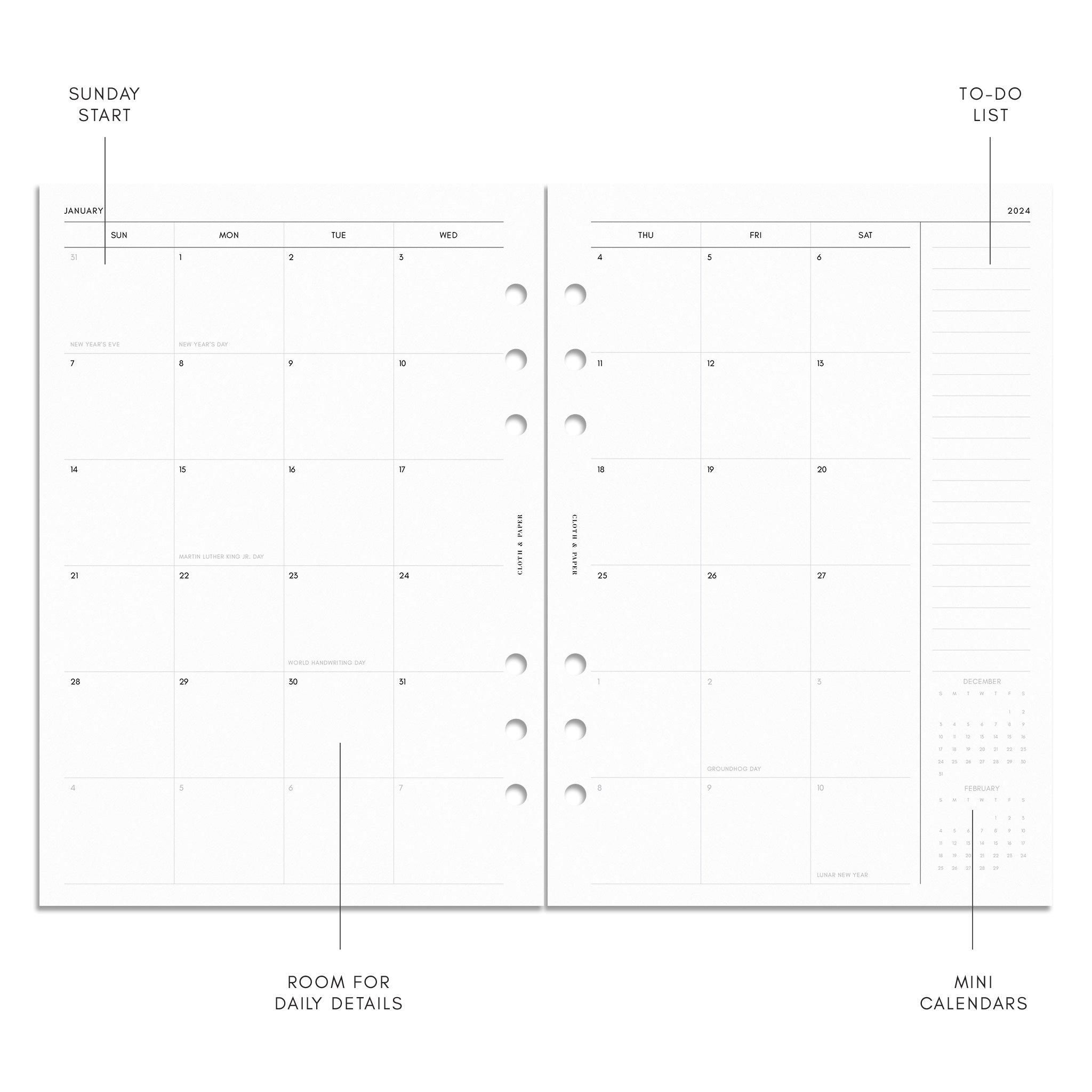 Filofax A5 Refill Week On 2 Pages Minimal 2024 