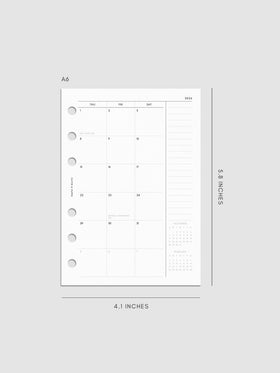 Digital mock-up of the monthly spread in A6.