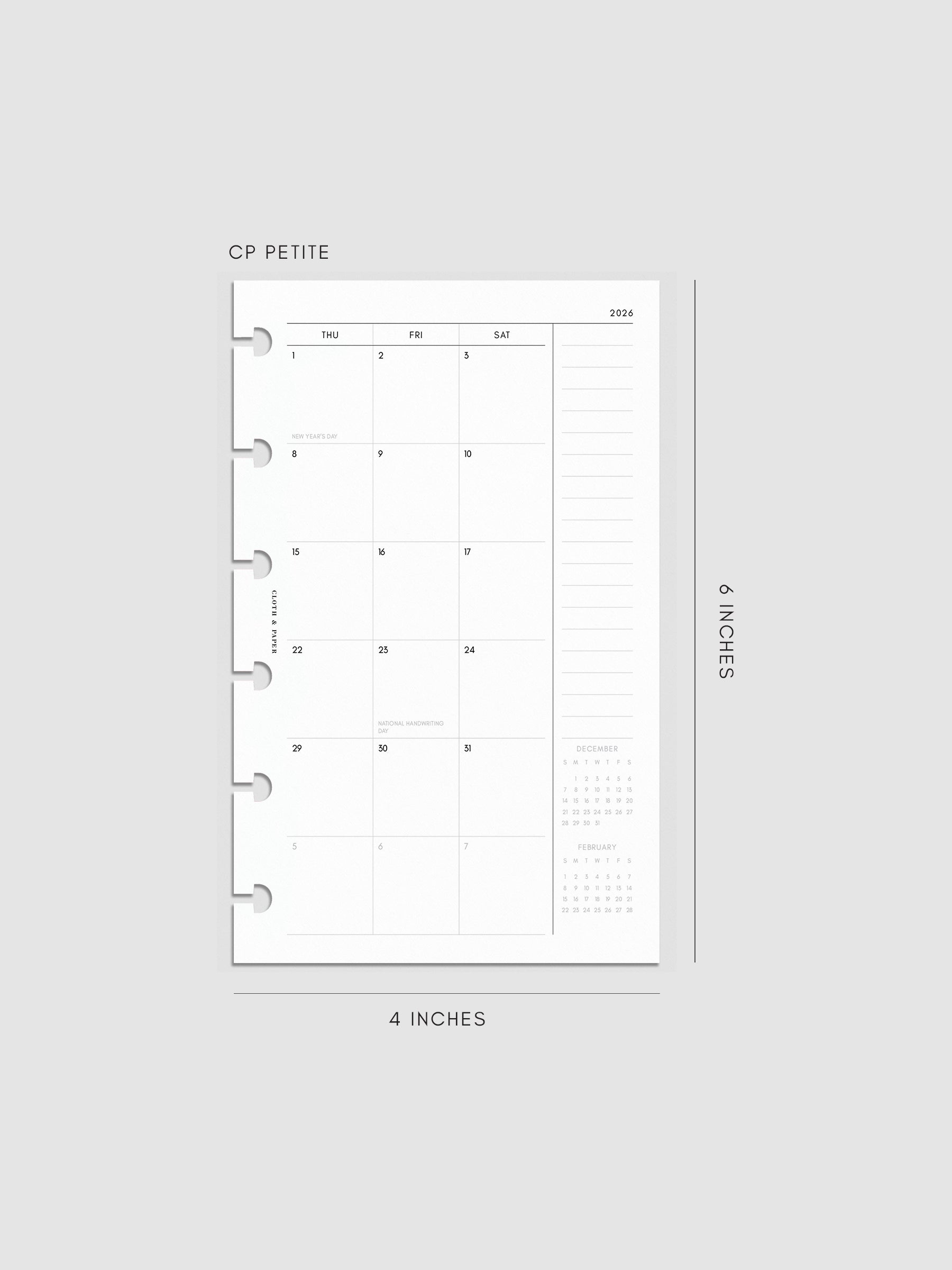 Digital mock-up of the monthly spread in CP Petite.