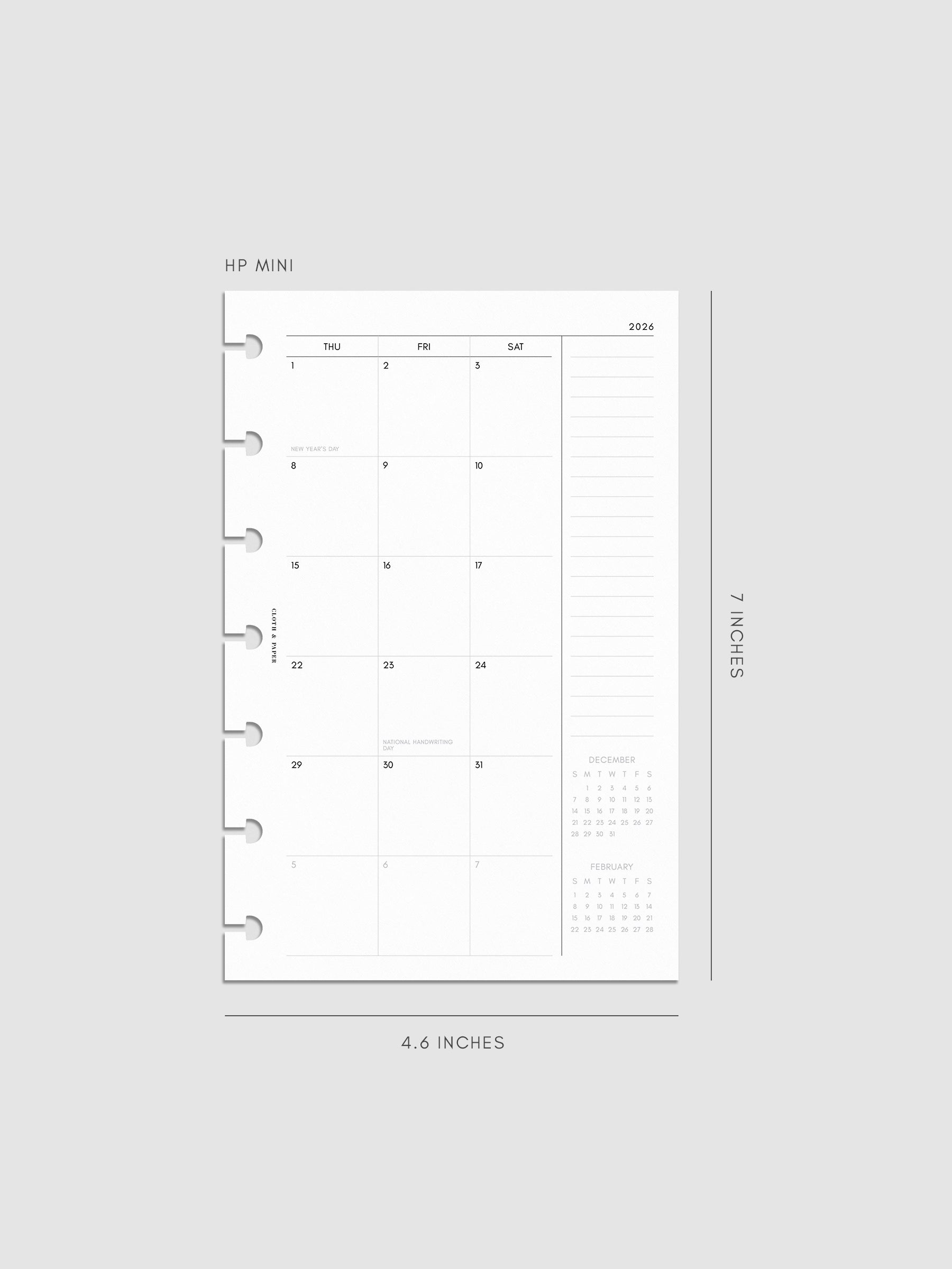 Digital mock-up of the monthly spread in HP MIni.