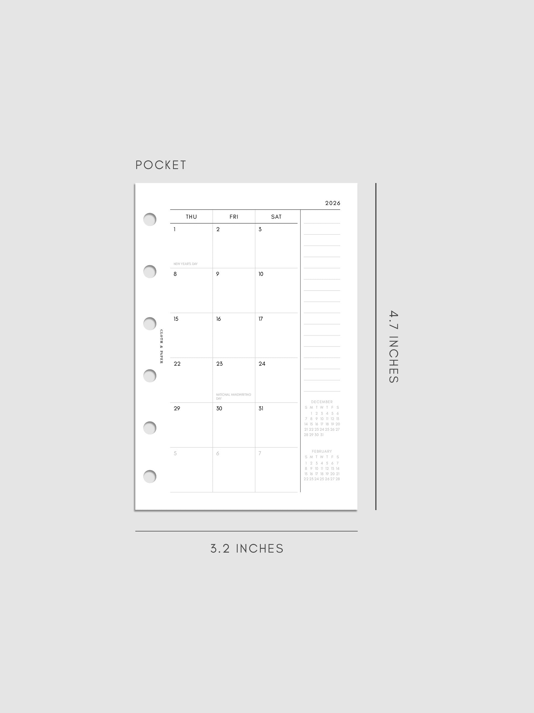 Digital mock-up of the monthly spread in Pocket.