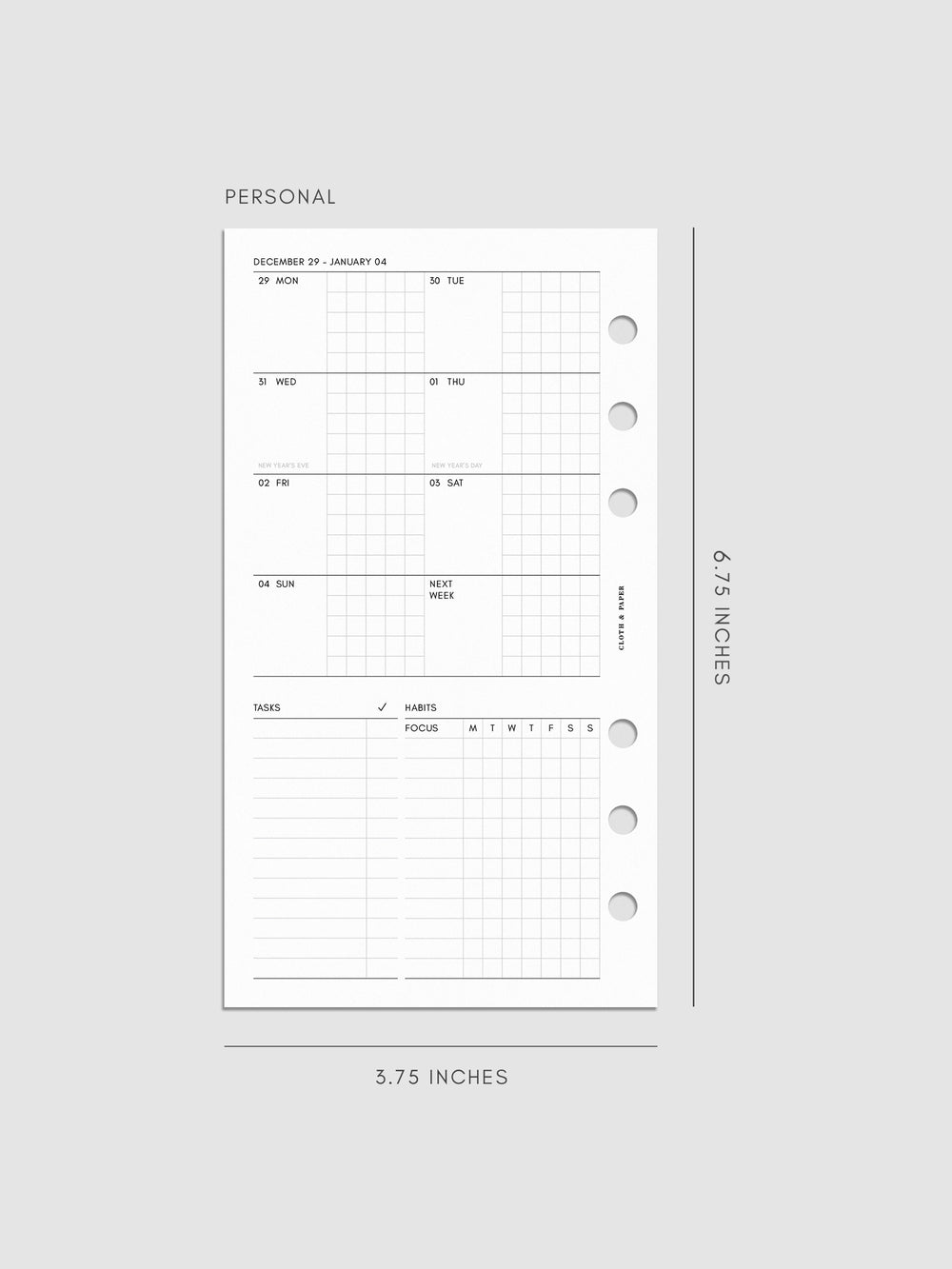 2026 Dated Weekly Admin Planner Insert | Monday Start | Cloth & Paper