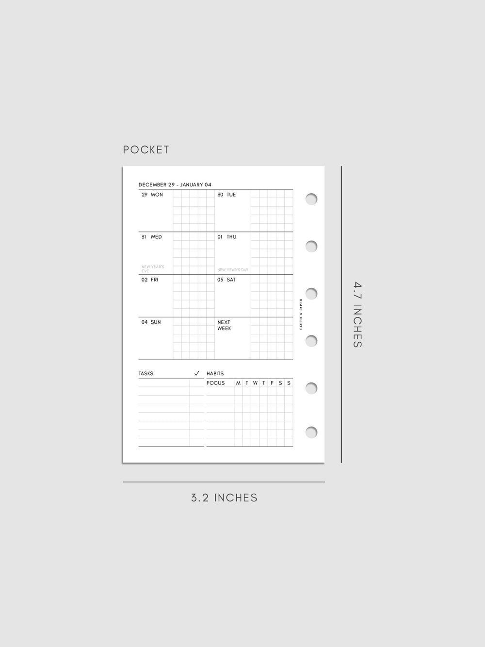 2026 Dated Weekly Admin Planner Insert | Monday Start | Cloth & Paper