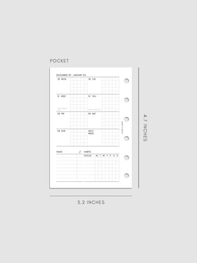 Digital mock-up of the weekly spread in Pocket.