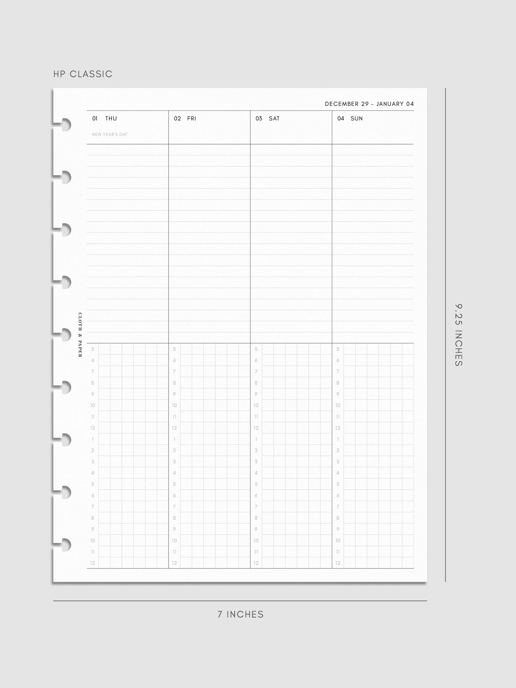 Digital mock-up of the weekly spread in HP Classic.
