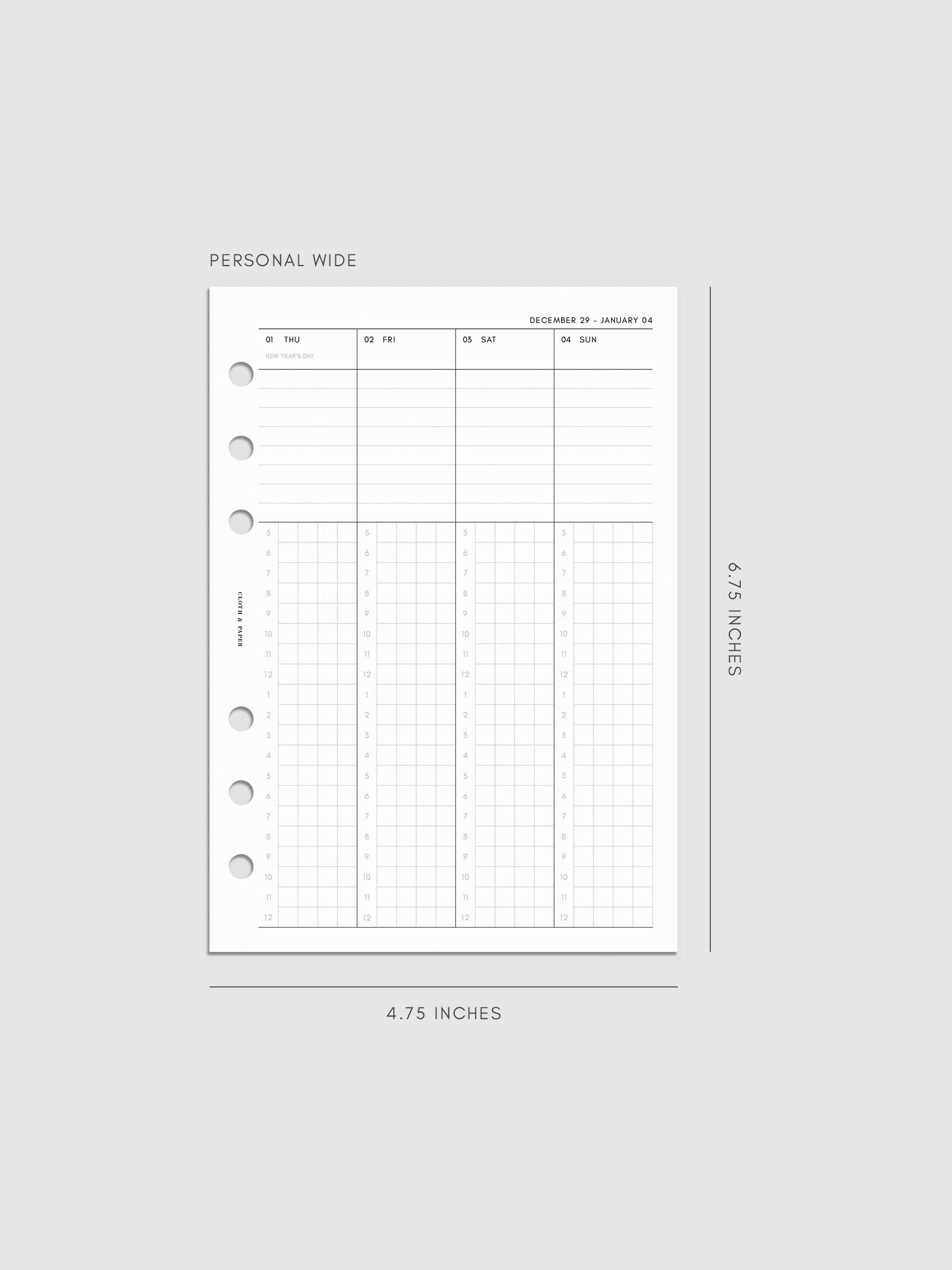 Digital mock-up of the weekly spread in Personal Wide.