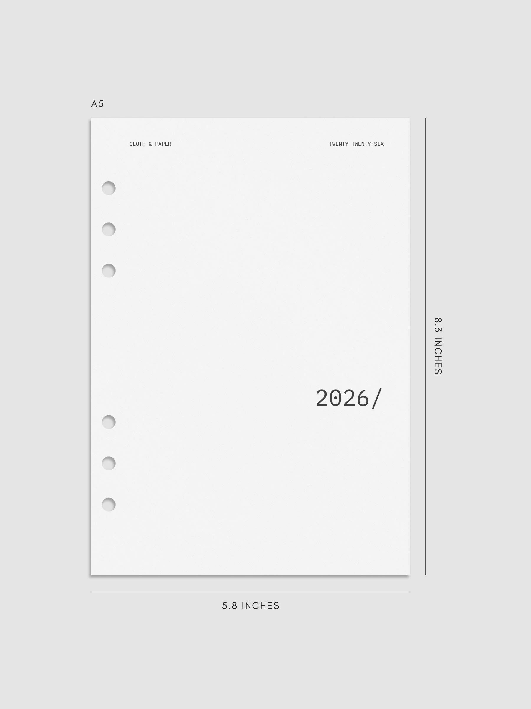 Digital mock-up of the 2026 Front & Monthly Vellum Planner Dashboard Overlays in Avant Garde. Size featured is in A5.