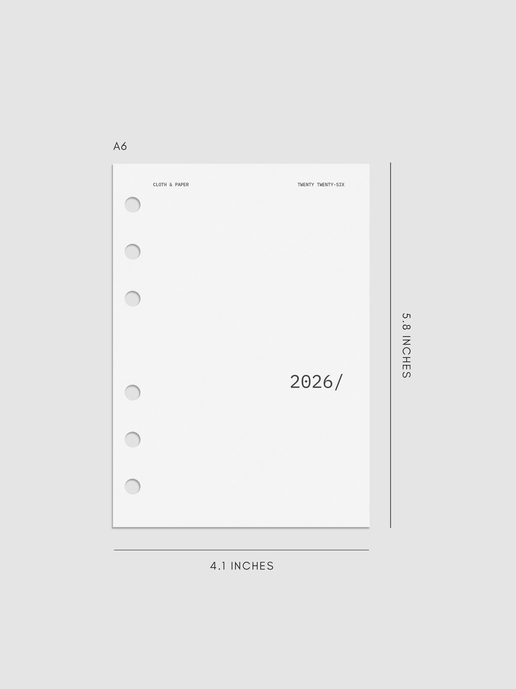 Digital mock-up of the 2026 Front & Monthly Vellum Planner Dashboard Overlays in Avant Garde. Size featured is in A6.