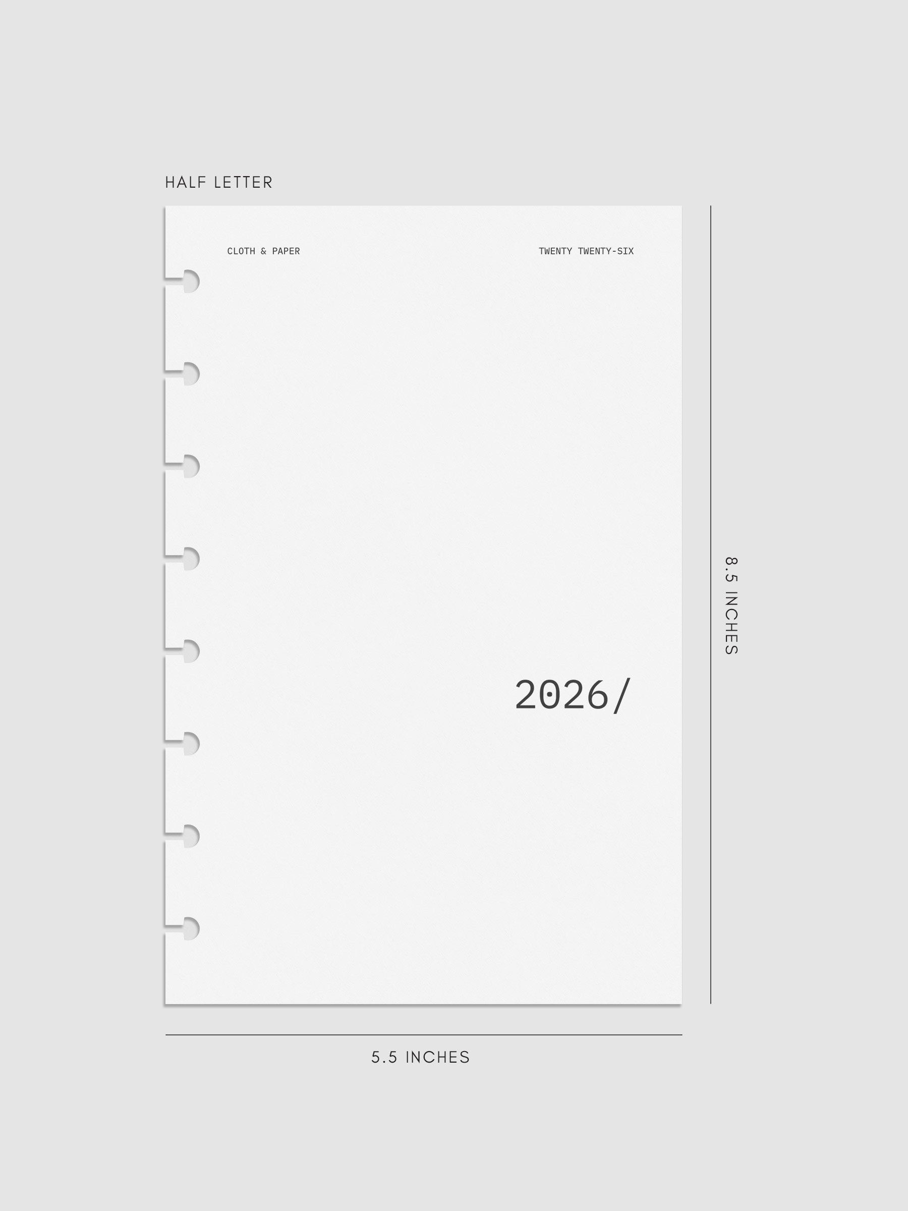 Digital mock-up of the 2026 Front & Monthly Vellum Planner Dashboard Overlays in Avant Garde. Size featured is in Half Letter.