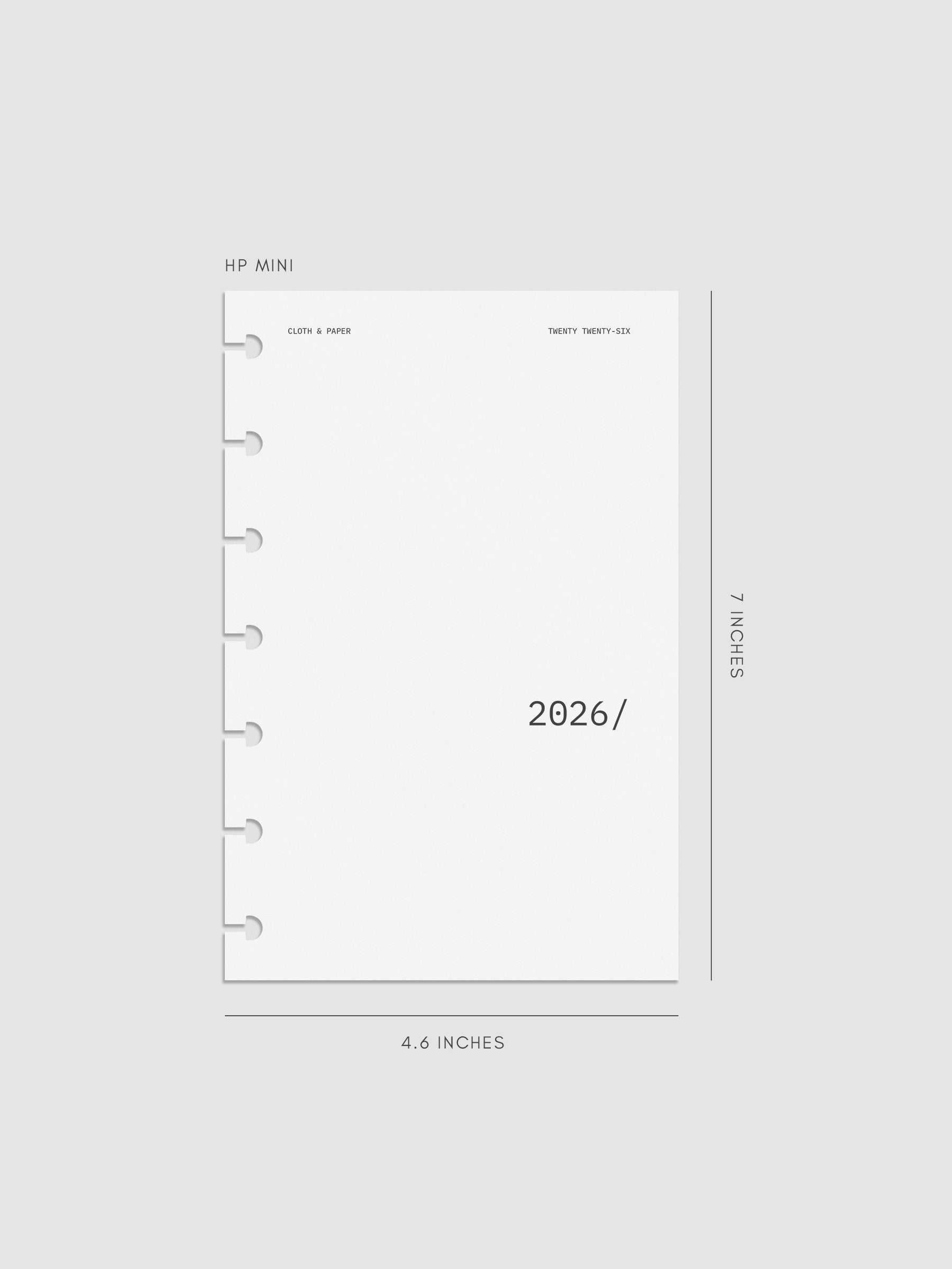 Digital mock-up of the 2026 Front & Monthly Vellum Planner Dashboard Overlays in Avant Garde. Size featured is in HP Mini.