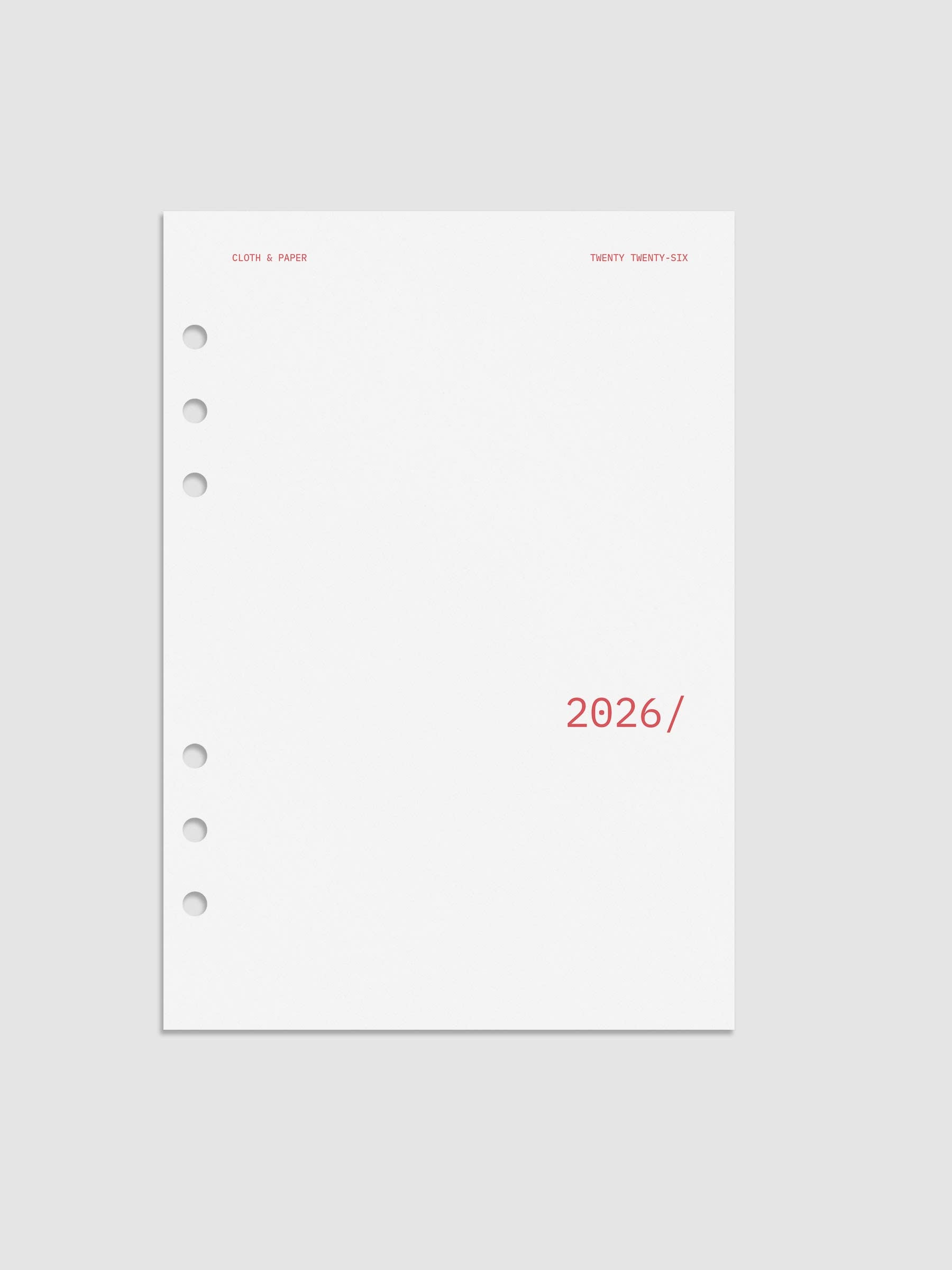 Image shows a translucent vellum dashboard with the year 2026 in rouge. The size featured here is in A5.