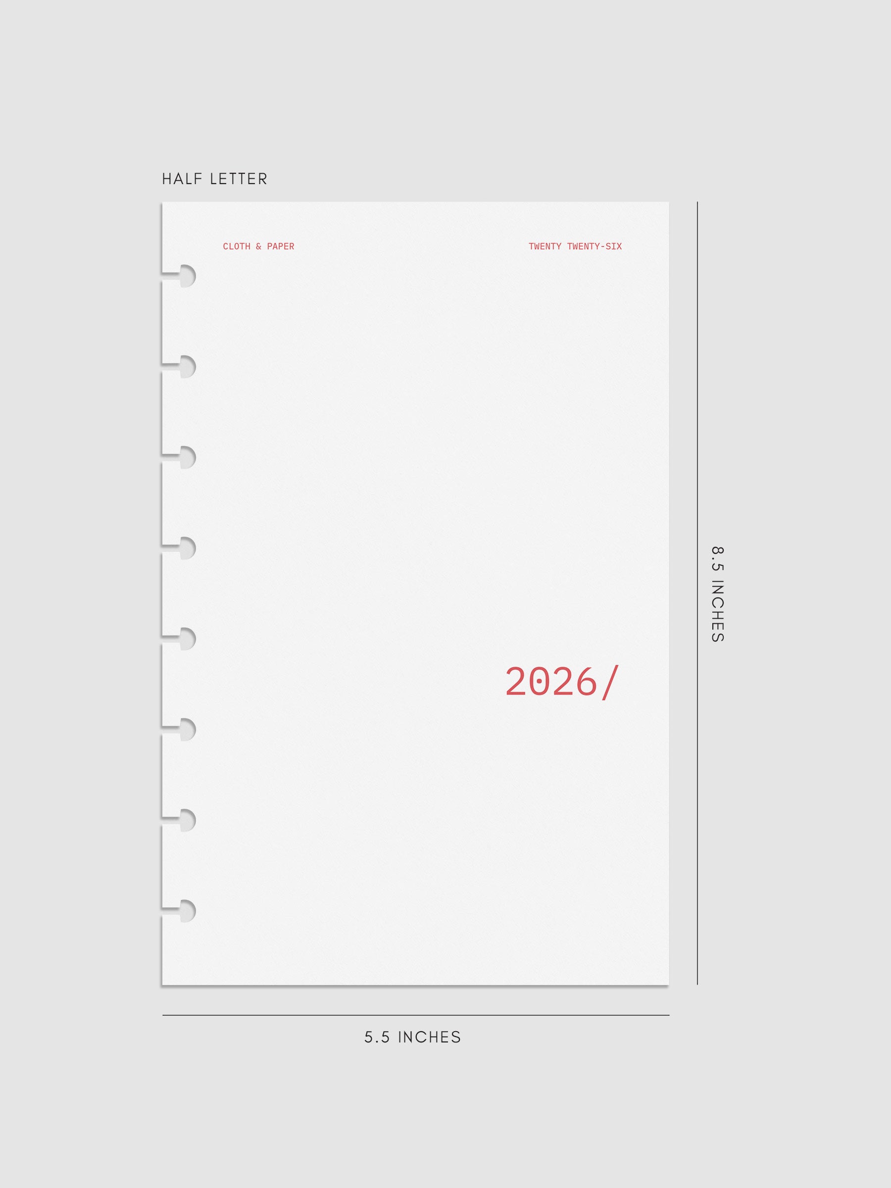 Image shows the 2026 Front & Monthly Vellum Planner Dashboard Overlays in Rouge. The size featured here is in Half Letter.