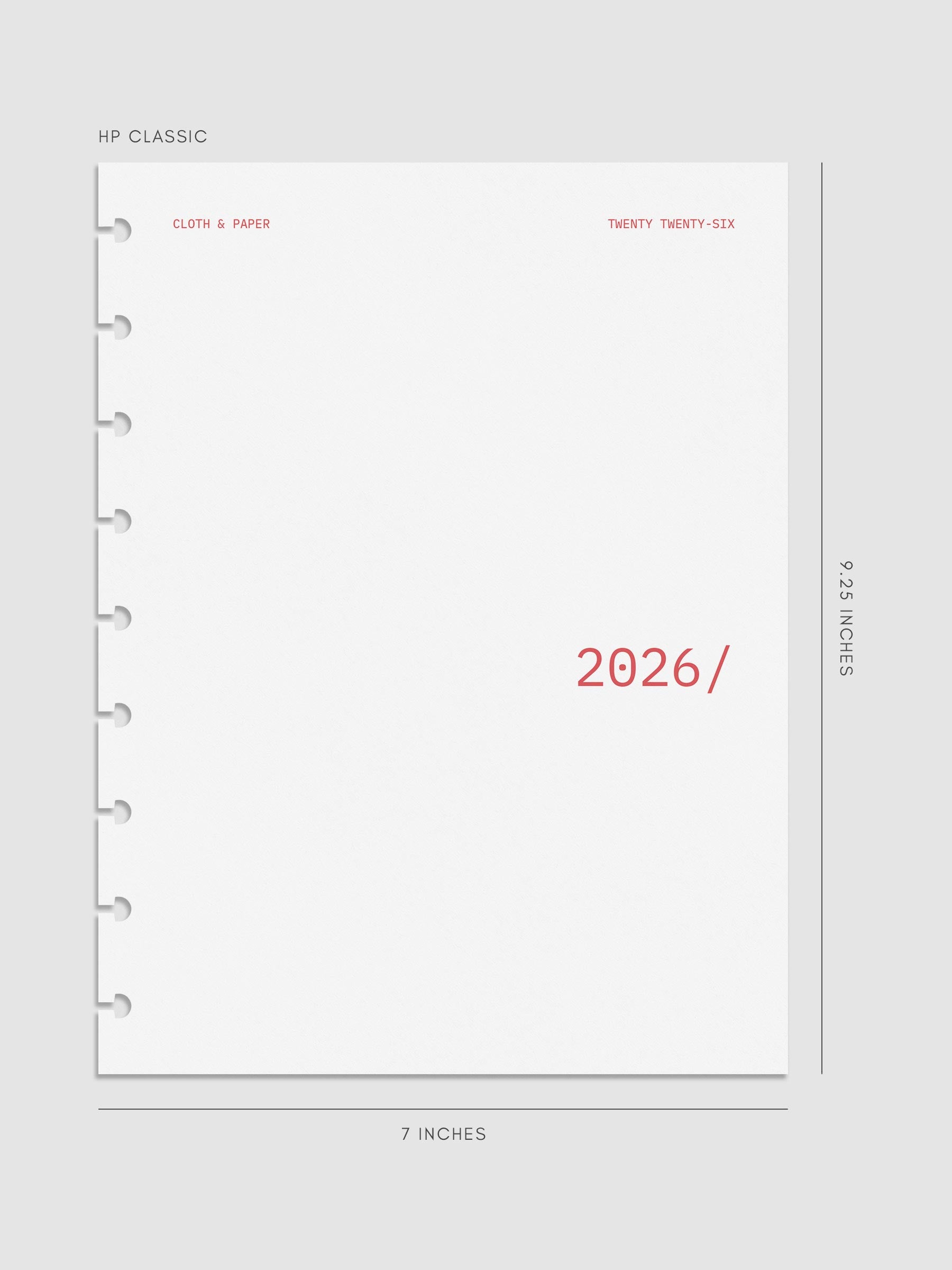 Image shows the 2026 Front & Monthly Vellum Planner Dashboard Overlays in Rouge. The size featured here is in HP Classic.