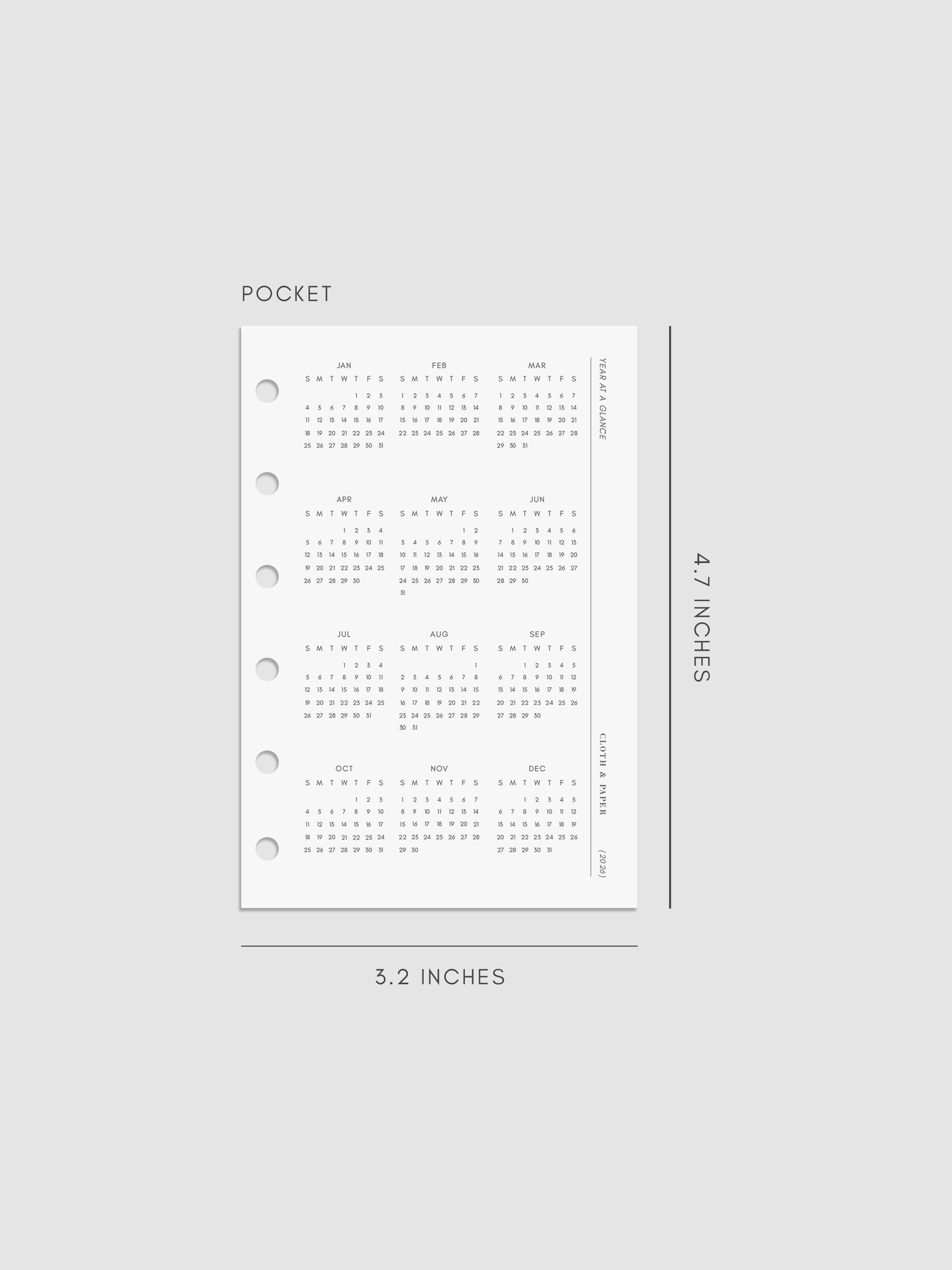 Digital mock-up of the 2026 Year At A Glance Planner Dashboard in Pocket.