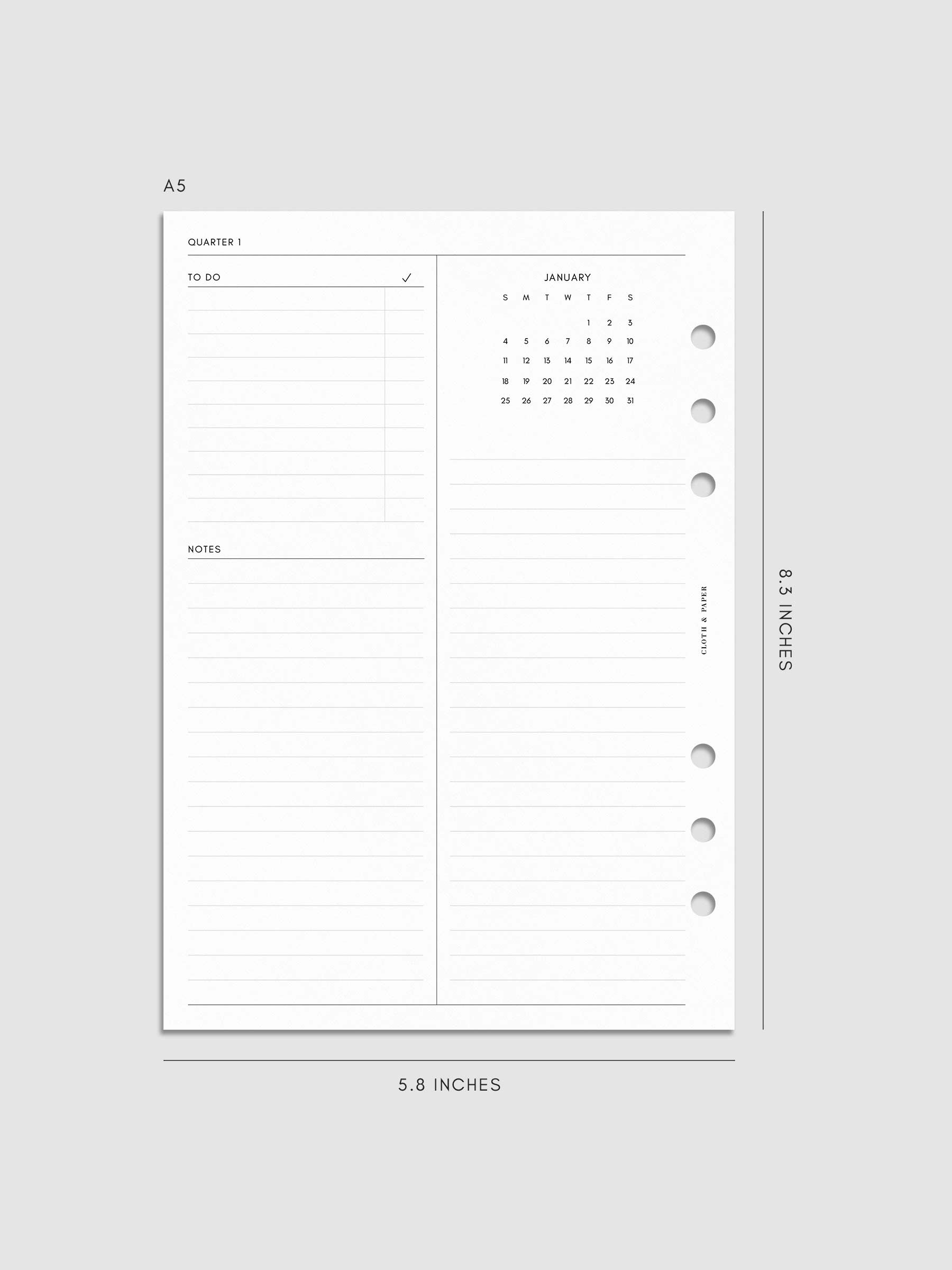 Digital mock-up of the 2026 Year Overview Planner Inserts in A5.