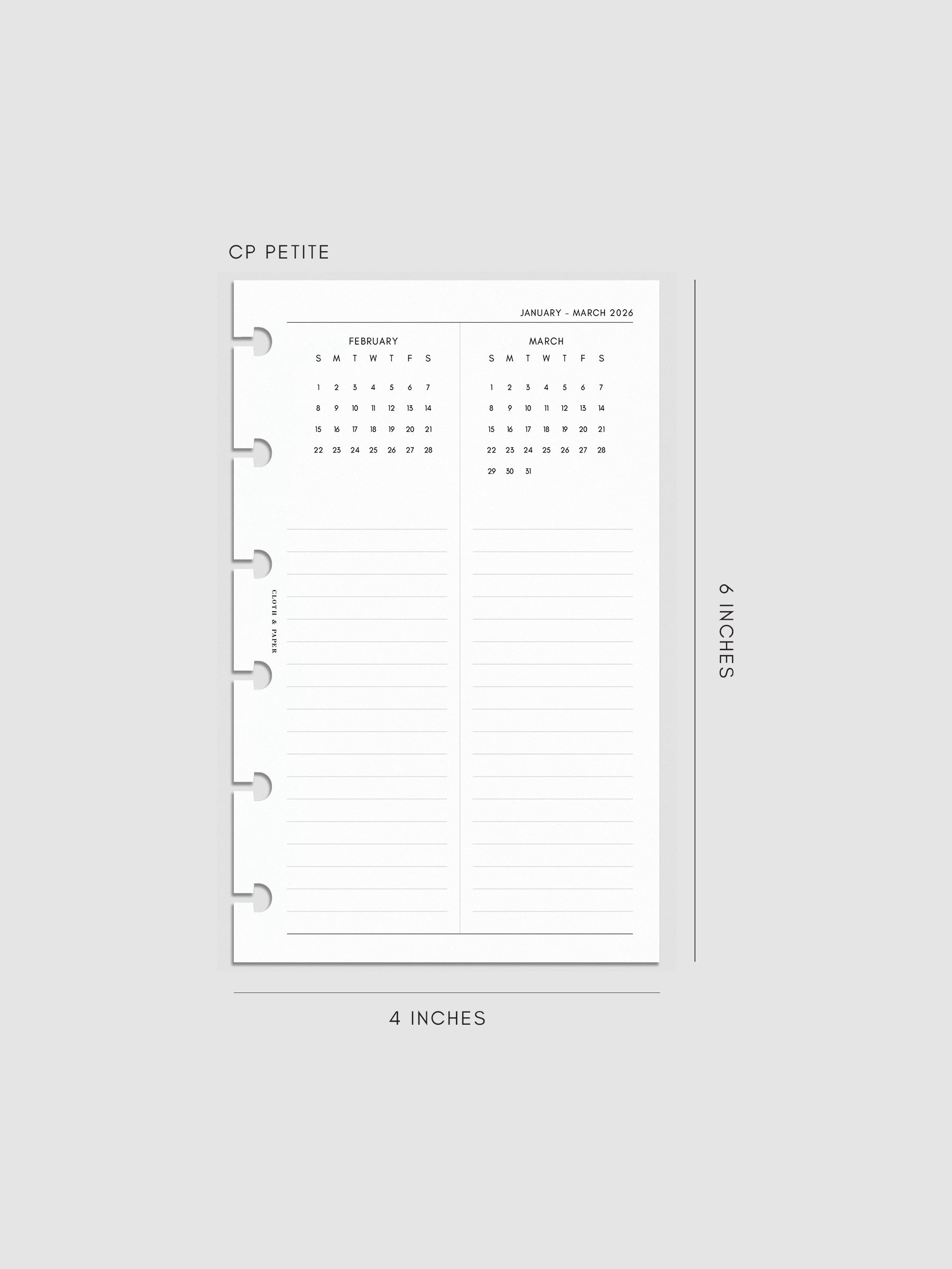 Digital mock-up of the 2026 Year Overview Planner Inserts in CP Petite.