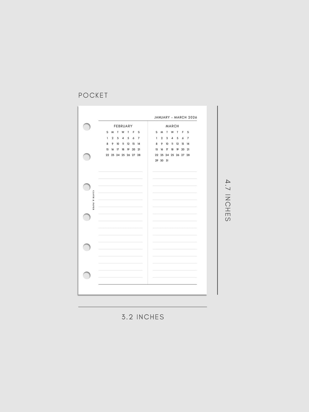 2026 Year Overview Planner Insert | Cloth & Paper