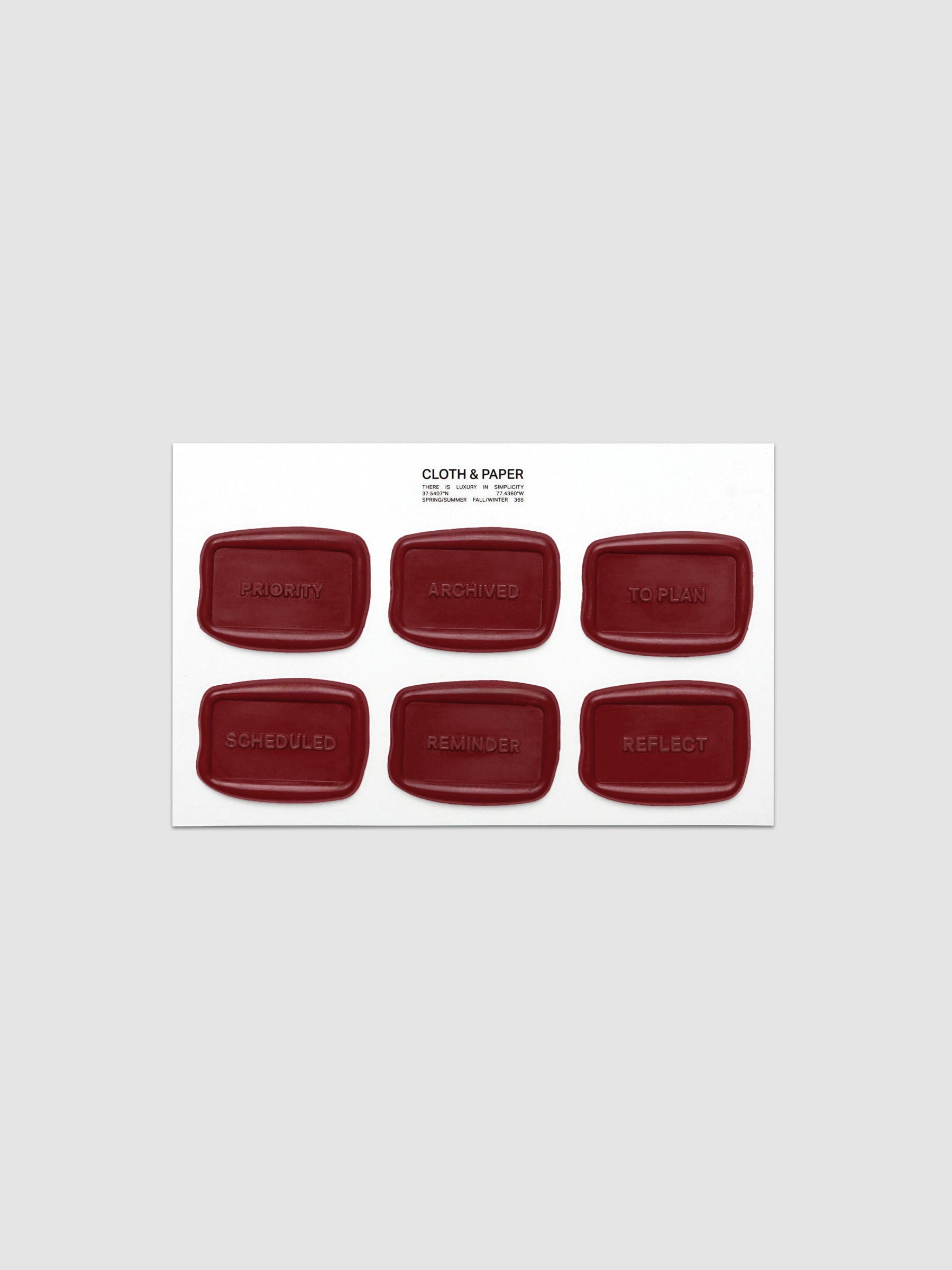 One sticker sheet including six, dark red Label Stickers | Wax Seal.