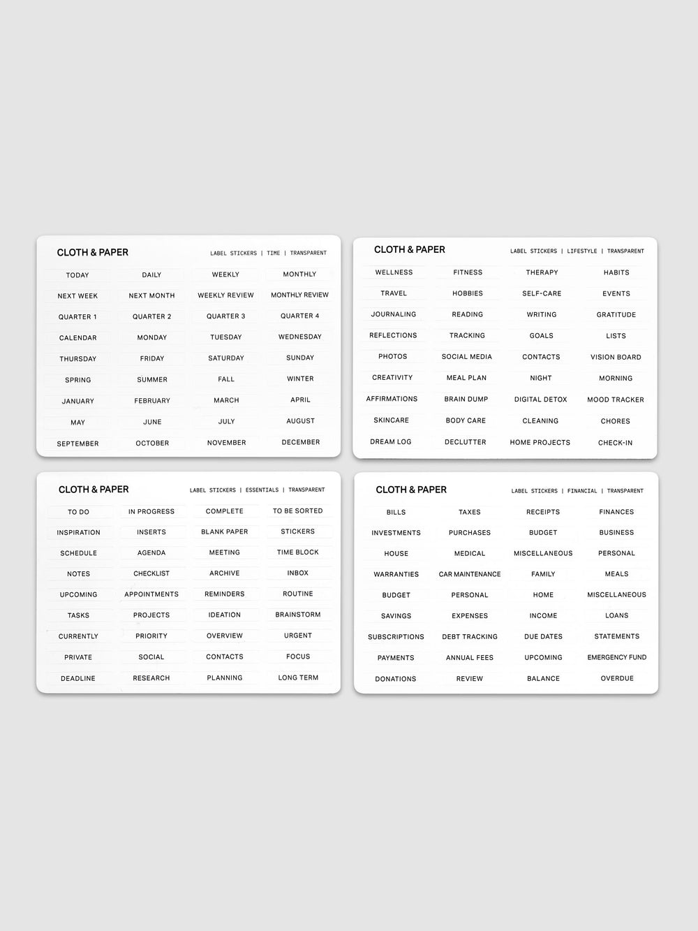 Text Label Stickers for Planners | Cloth & Paper