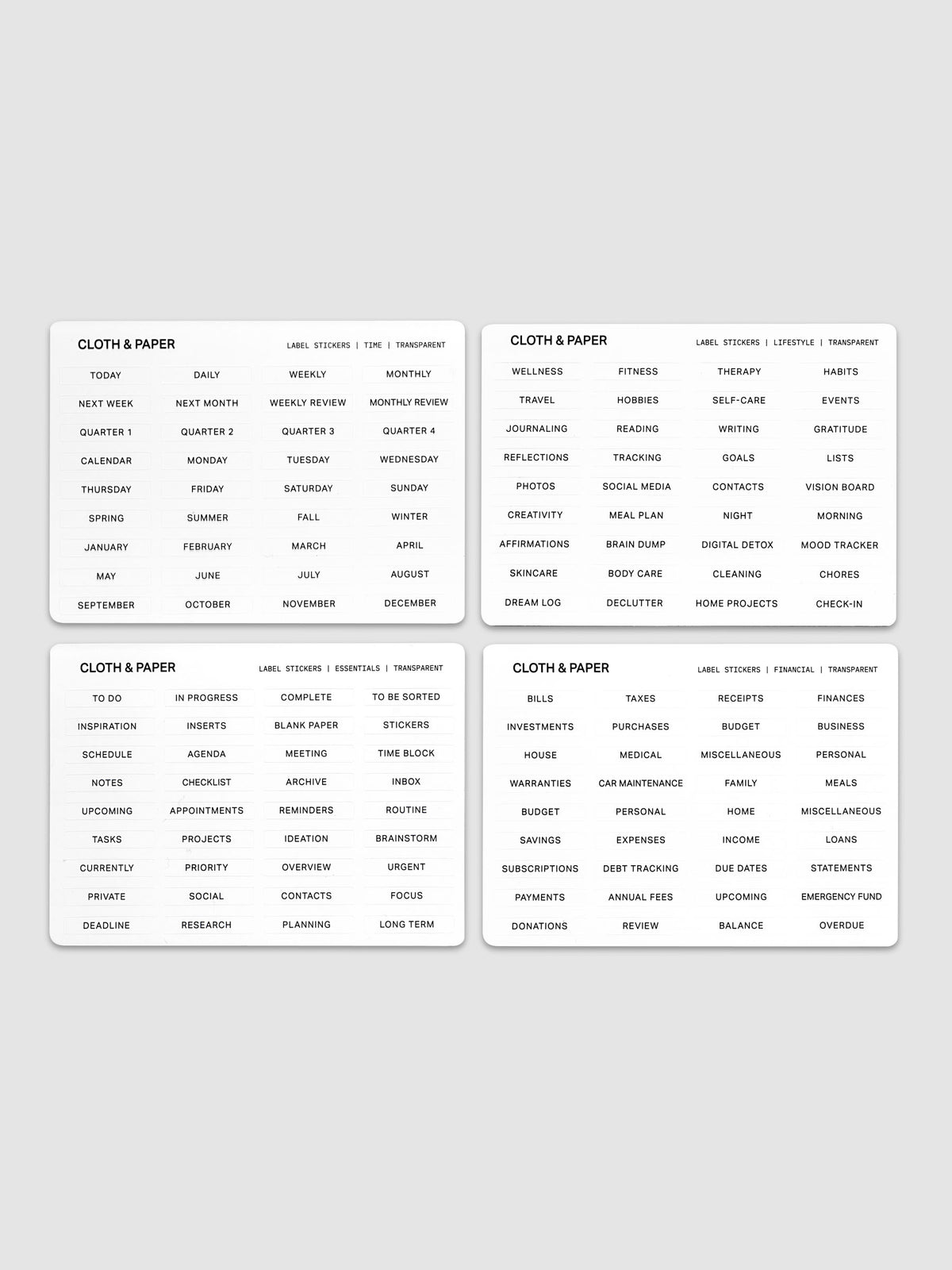 Text Label Stickers for Planners | Cloth & Paper