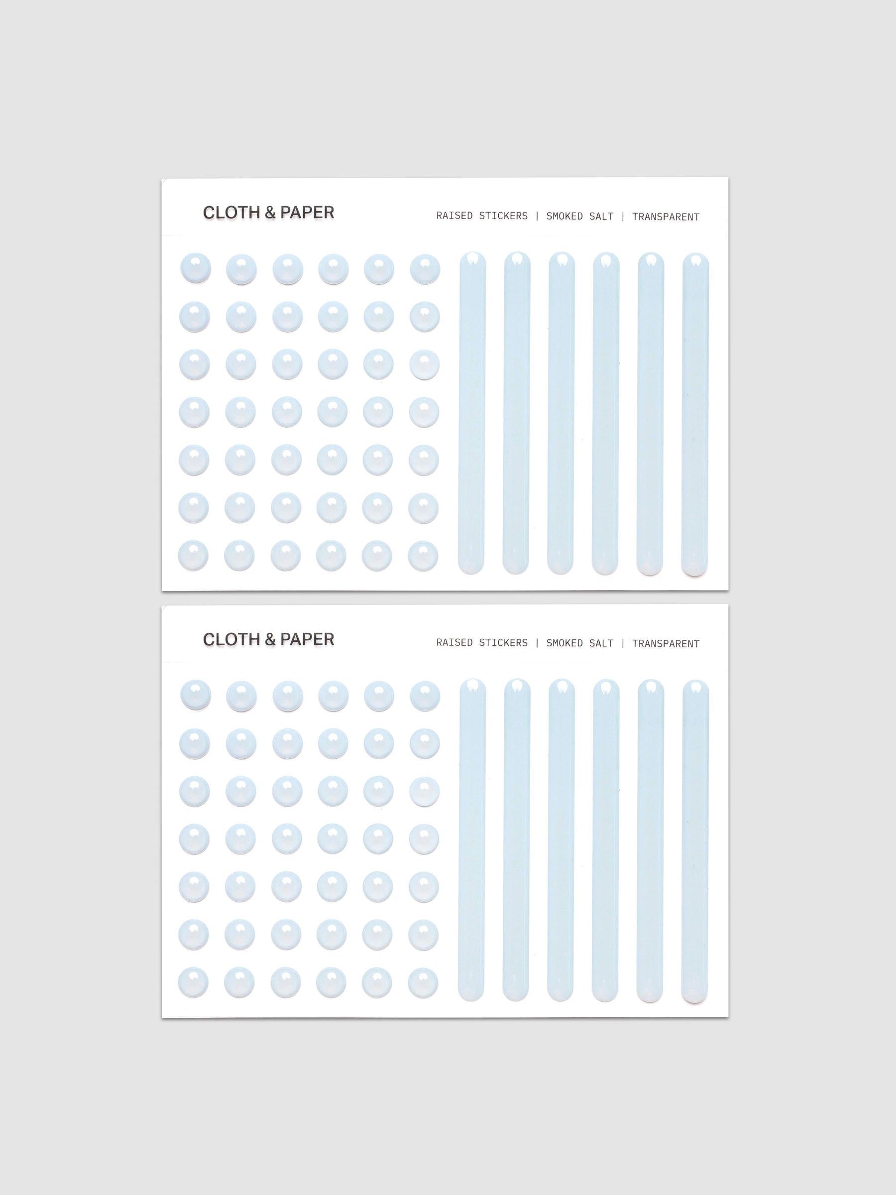 Four sheets from the Raised Sticker Set in the color Smoked Salt (blue).