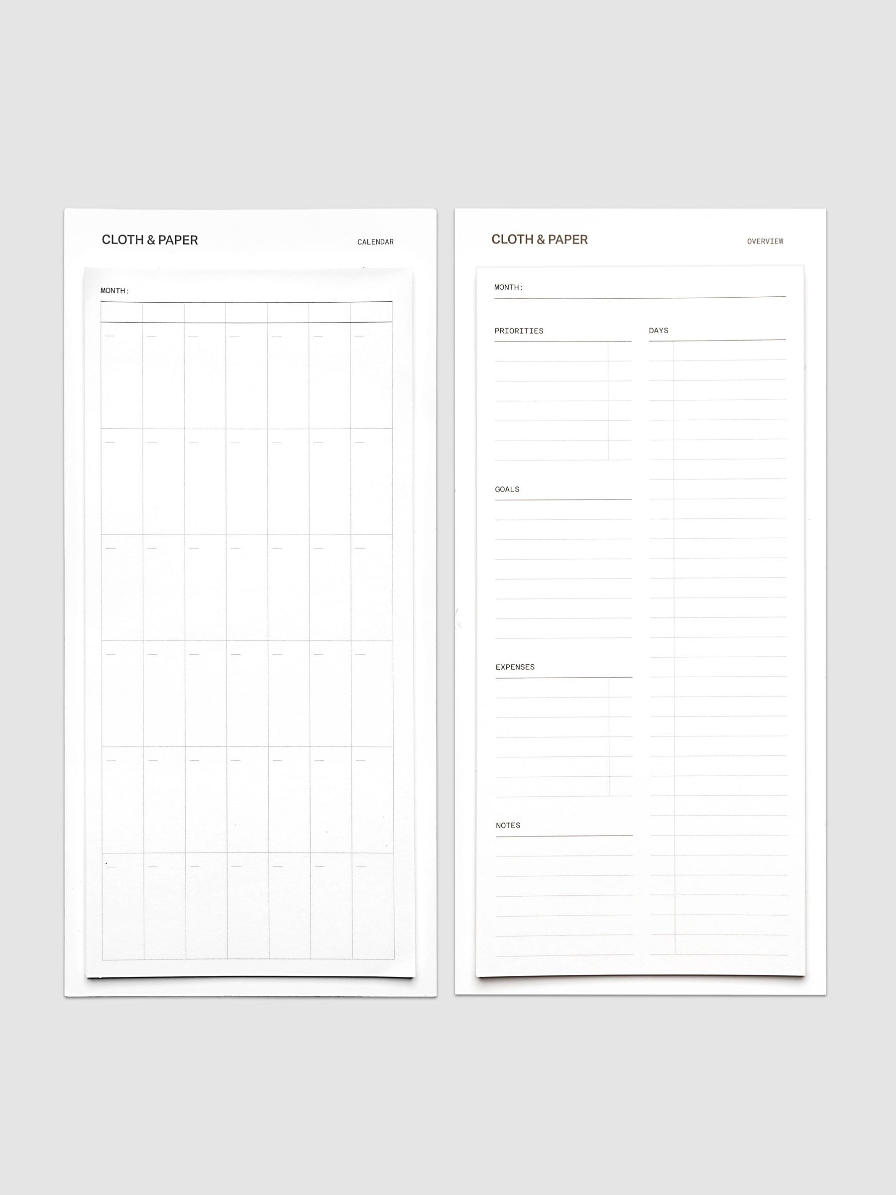 Large Sticky Note Set Monthly Overview, two-pack with Calendar and Overview layouts on backing card