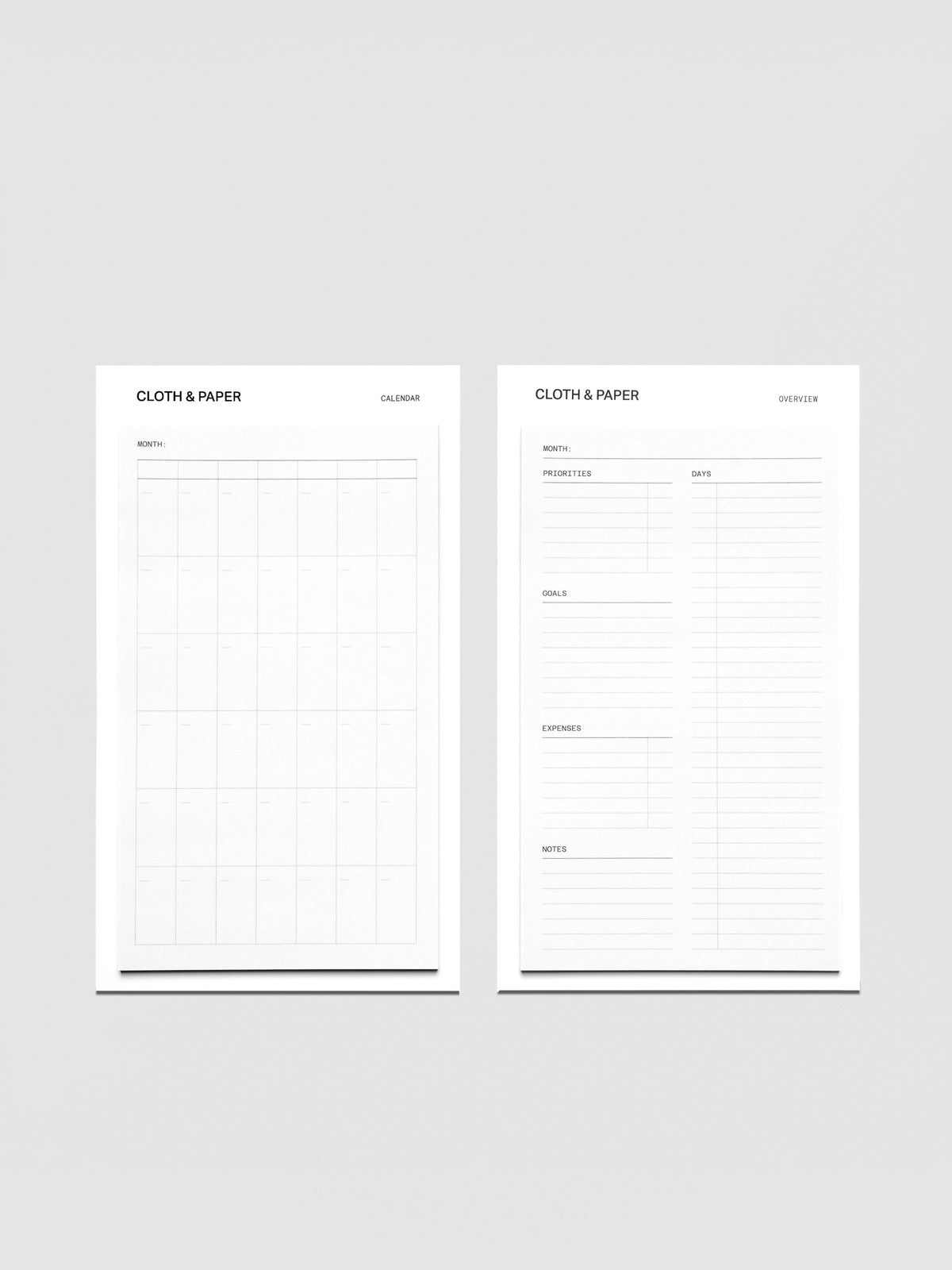 3003 Paper Large Monthly Overview Sticky Note Set for Notebooks | Cloth & Paper