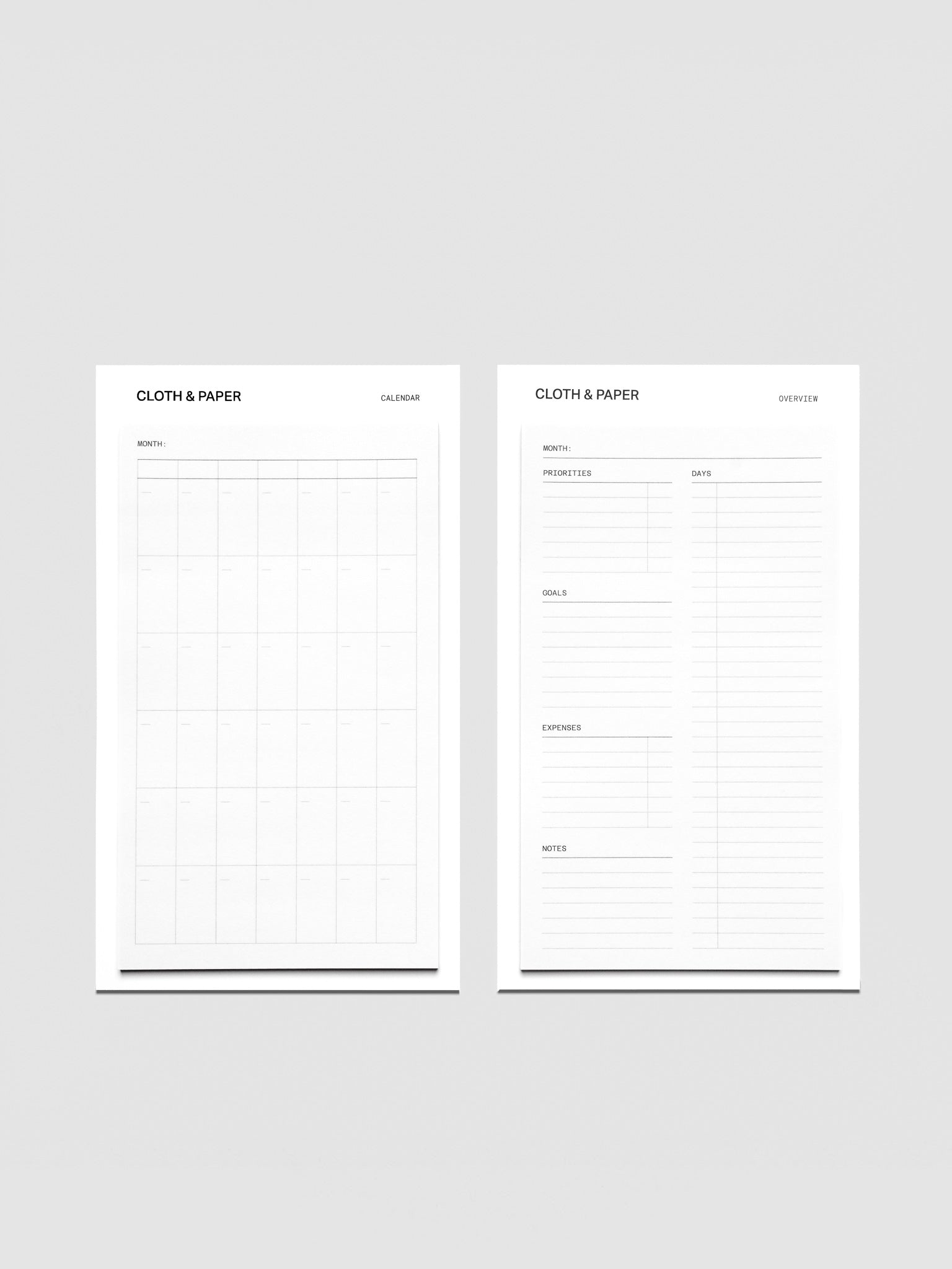 Monthly overview large sticky notes set shown side-by-side in size A5