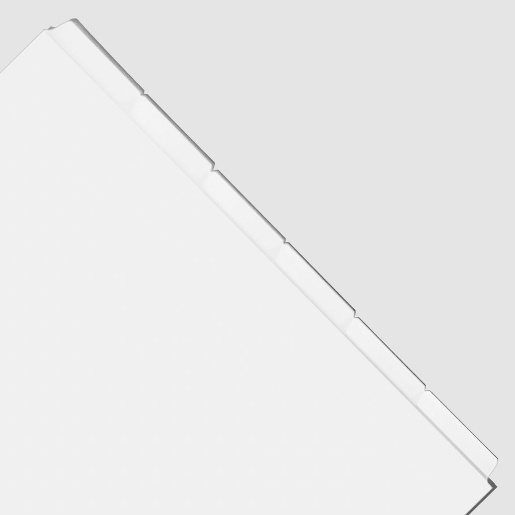 Blank Side Tab Planner Dividers, Glass Plastic, Cloth and Paper. Dividers displayed on a white background.