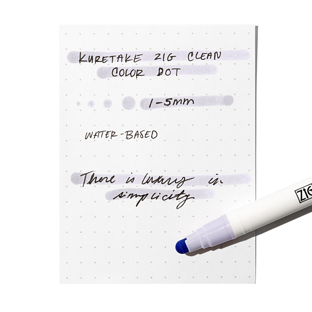 Dot marker displayed on top of an in use pen testing sheet. Color shown is English Lavender. 