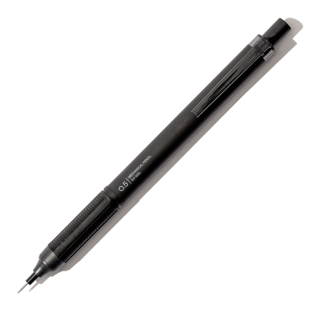 Black pencil displayed on a white background.