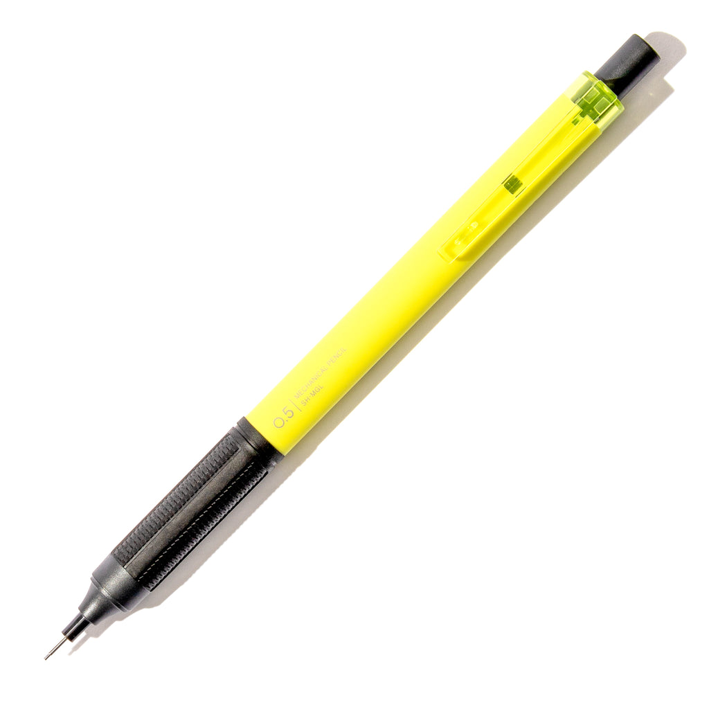 Neon yellow  pencil displayed on a white background.