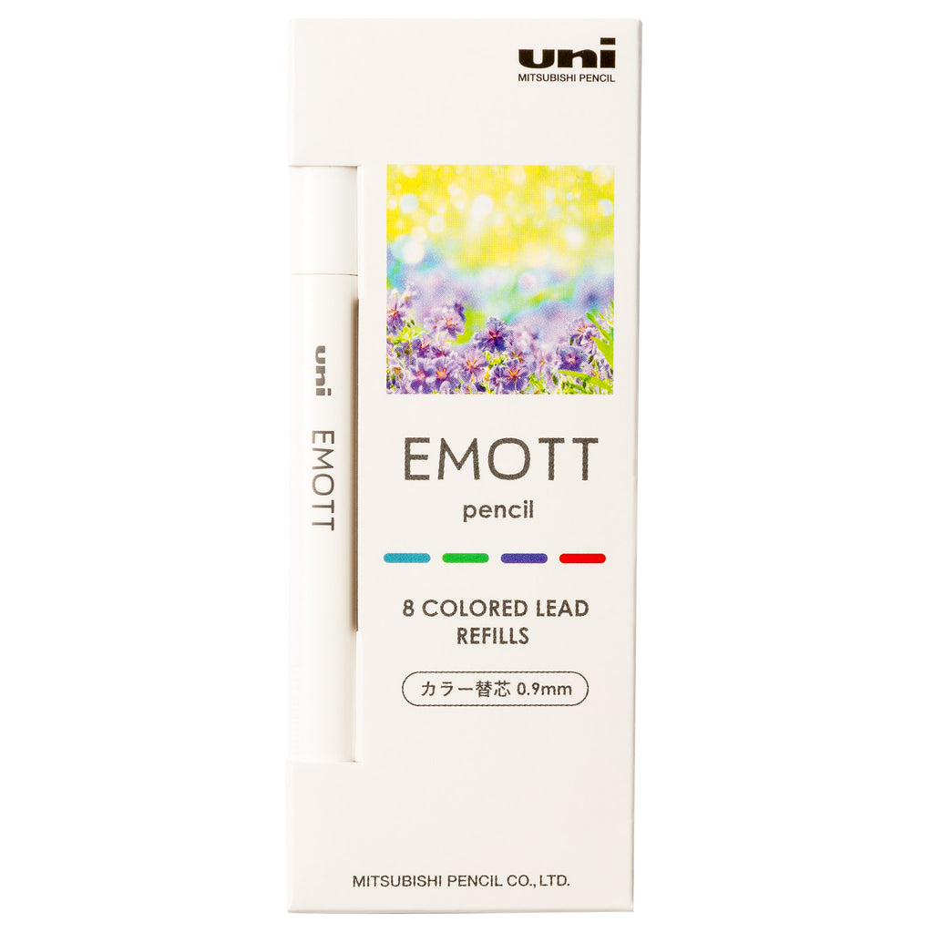 Uni Emott Colored Pencil Lead Refill, Cloth and Paper. Refreshing color lead set displayed on a white background.