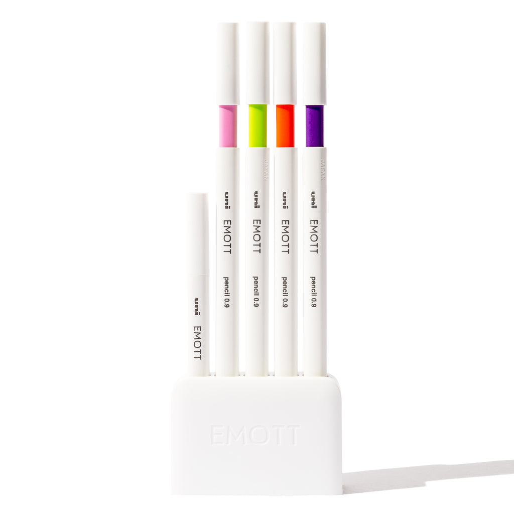 Tropical color pencils displayed on a white background.