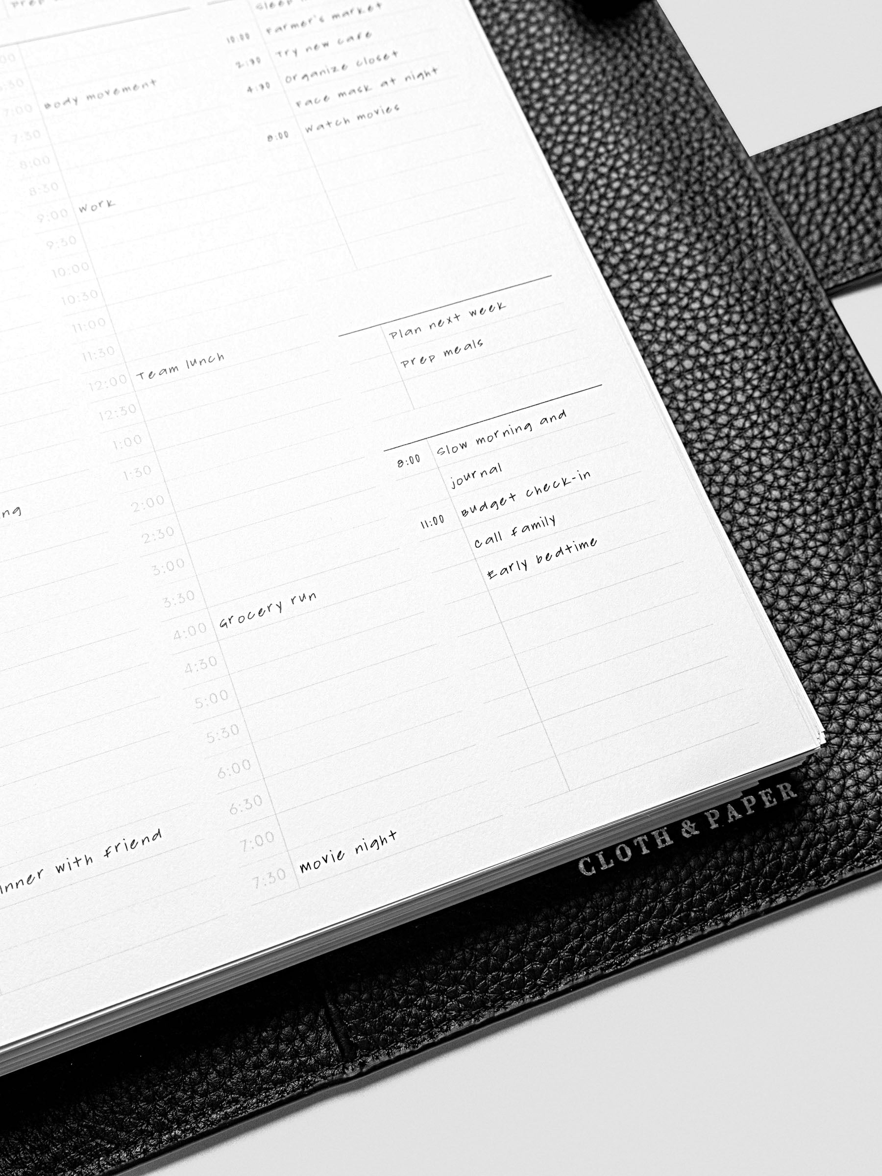 30 Minute Time Block Planner Inserts in size A5 close up with example writing.